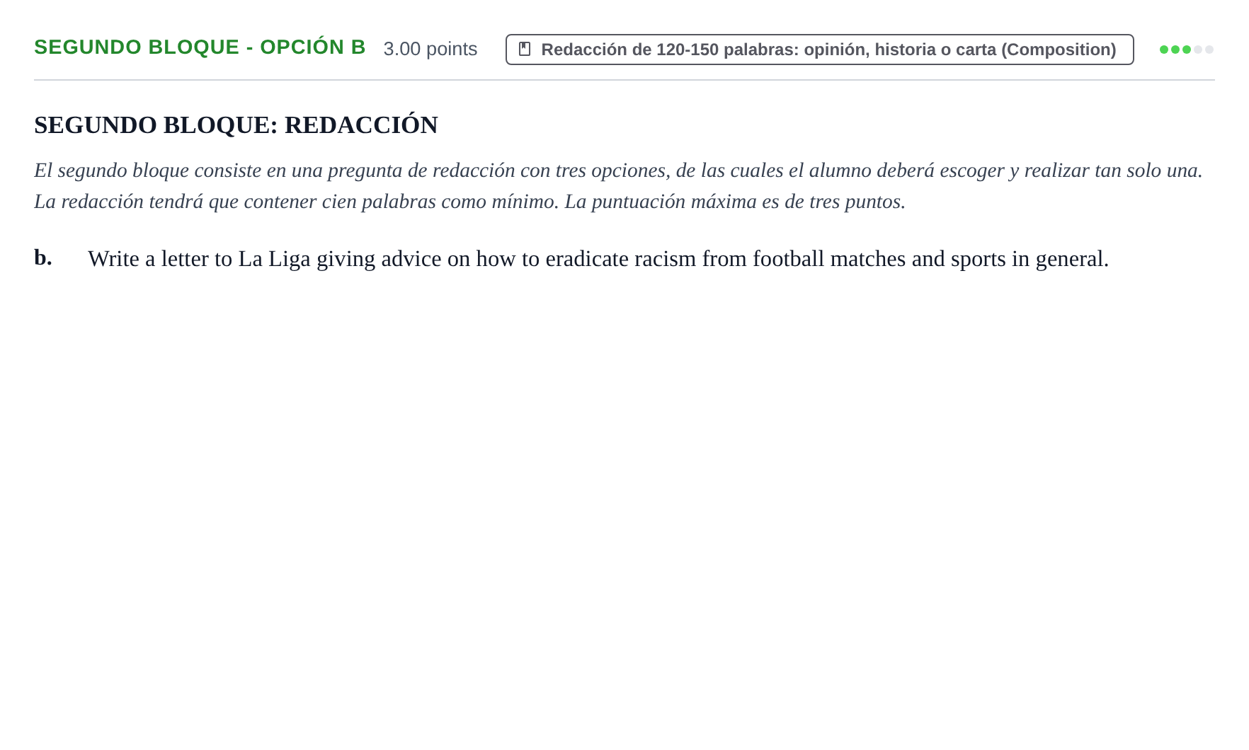 Enunciado: Ejercicio Segundo Bloque - Opción b · Inglés PAU Extremadura Ordinaria 2023
