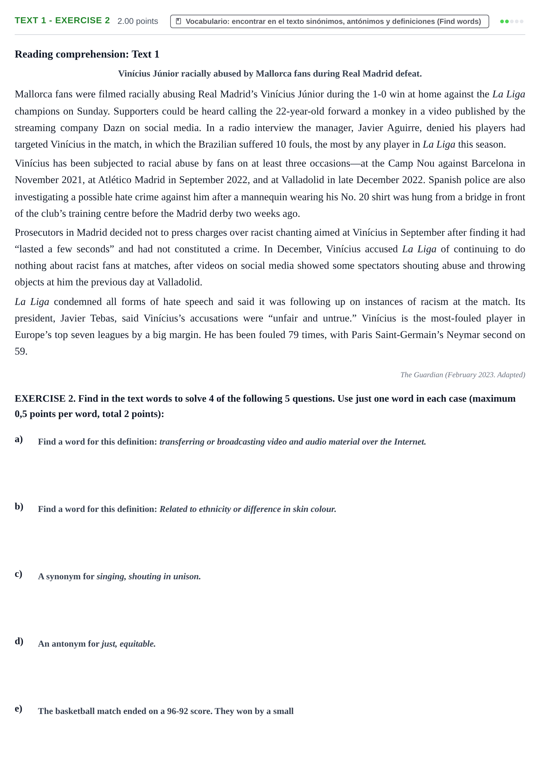 Enunciado: Ejercicio Text 1 - Exercise 2 · Inglés PAU Extremadura Ordinaria 2023