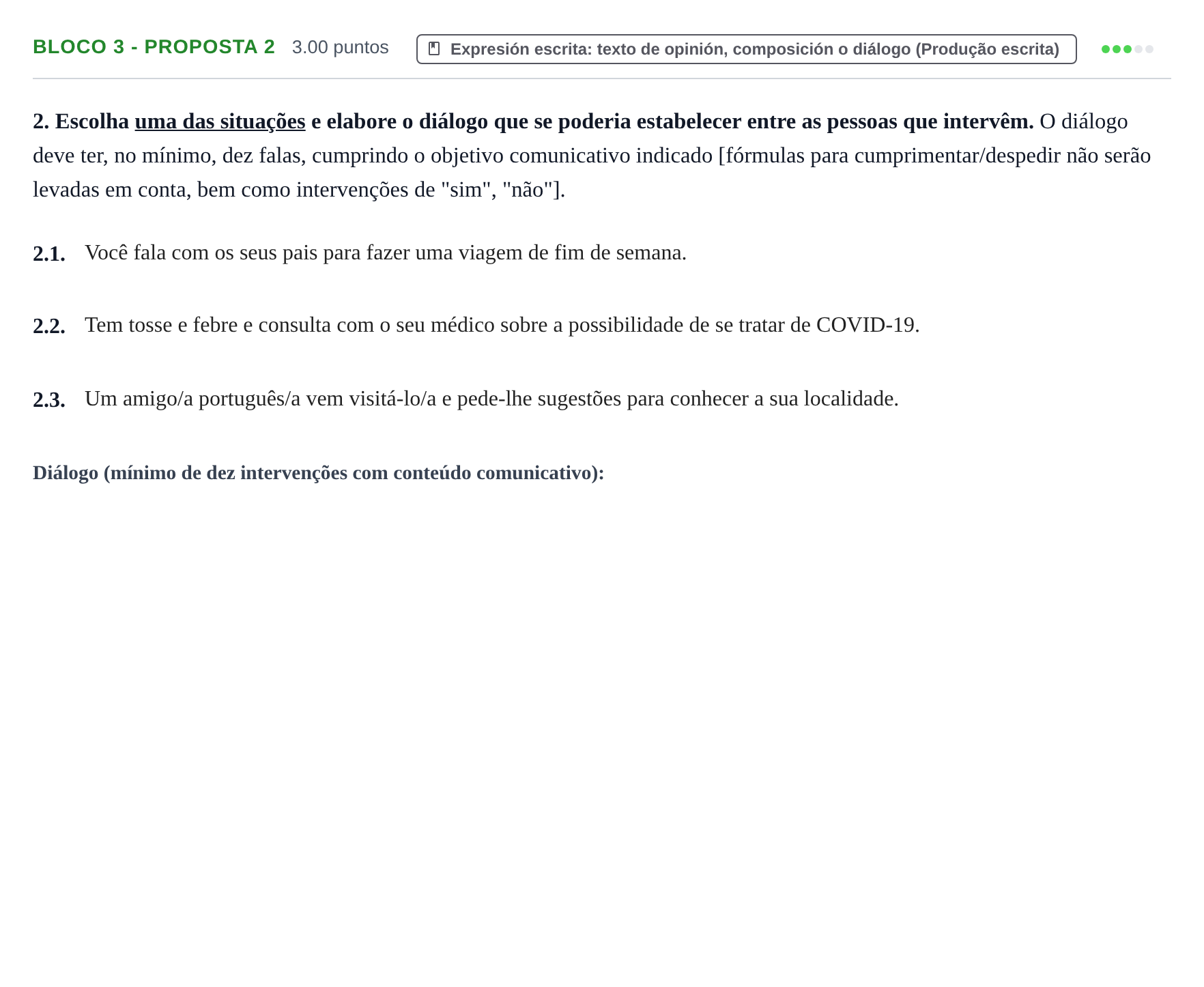 Enunciado: Ejercicio Bloco 3 - Proposta 2 · Portugués PAU Extremadura Ordinaria 2023