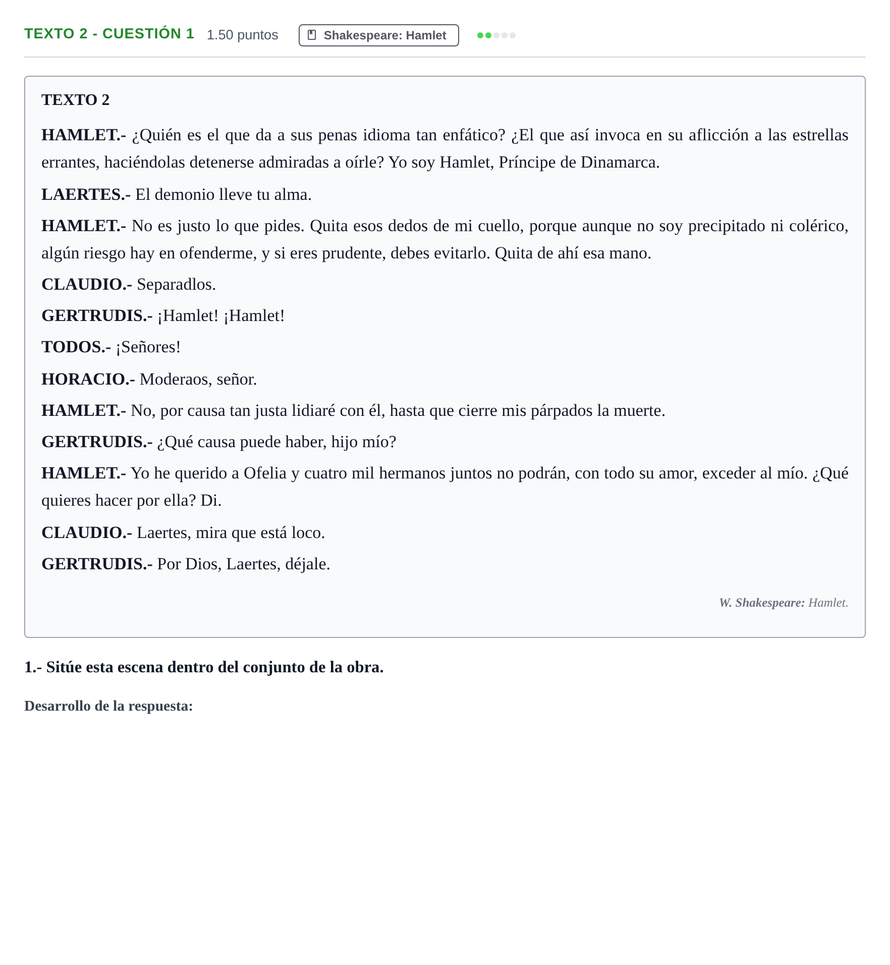 Enunciado: Ejercicio Texto 2 - Cuestión 1 · Artes Escénicas PAU Extremadura Extraordinaria 2023