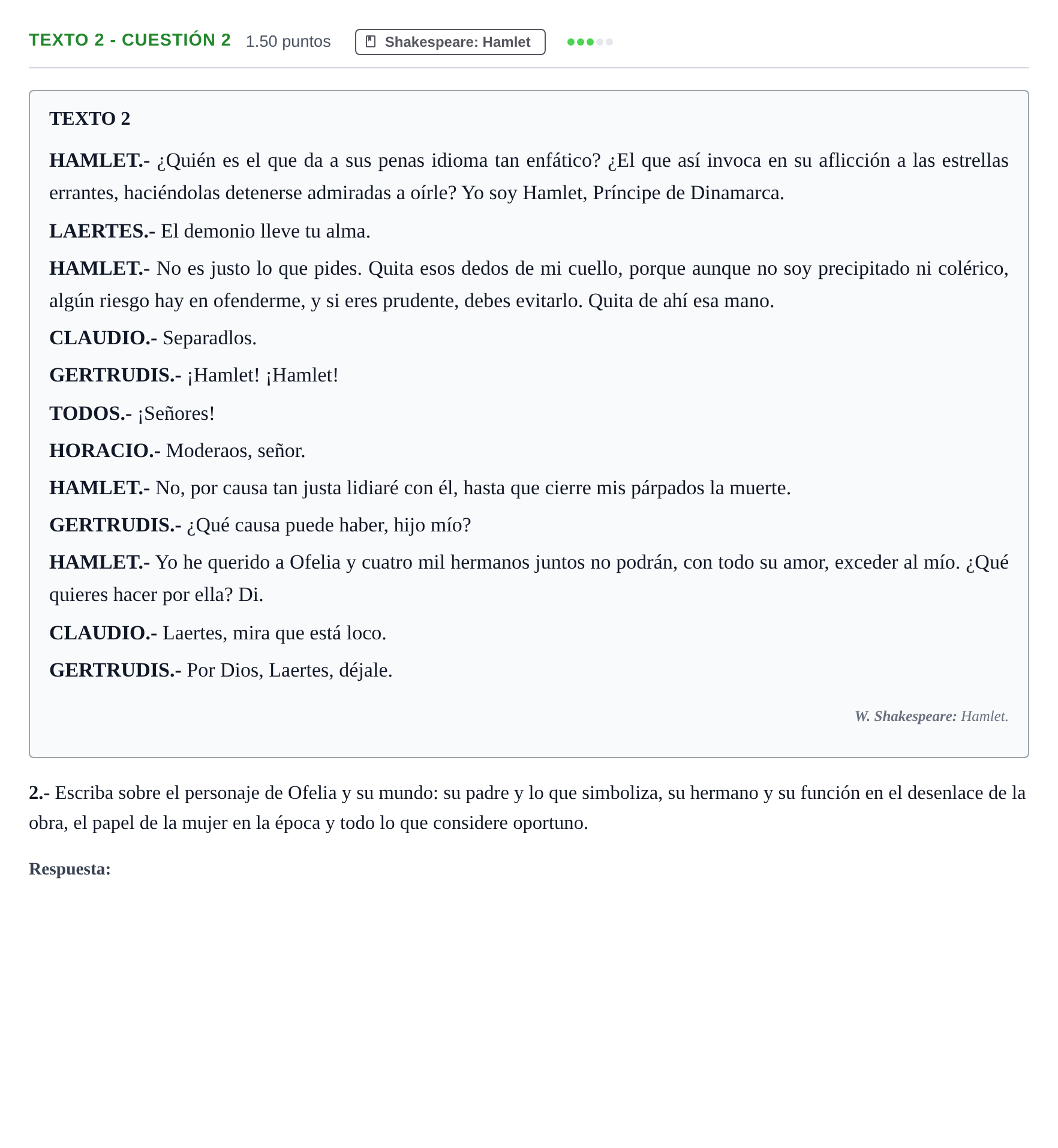 Enunciado: Ejercicio Texto 2 - Cuestión 2 · Artes Escénicas PAU Extremadura Extraordinaria 2023