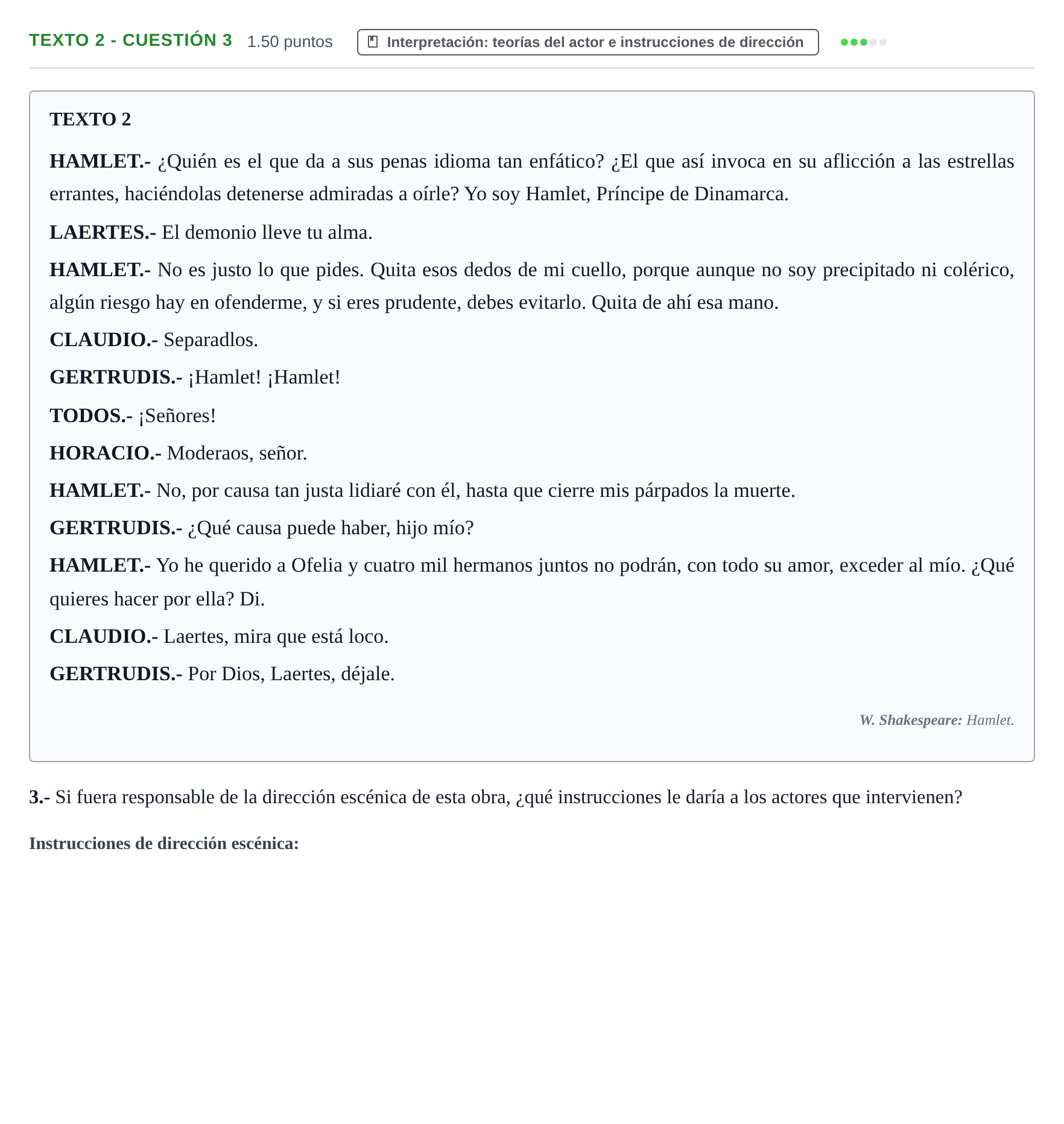 Enunciado: Ejercicio Texto 2 - Cuestión 3 · Artes Escénicas PAU Extremadura Extraordinaria 2023