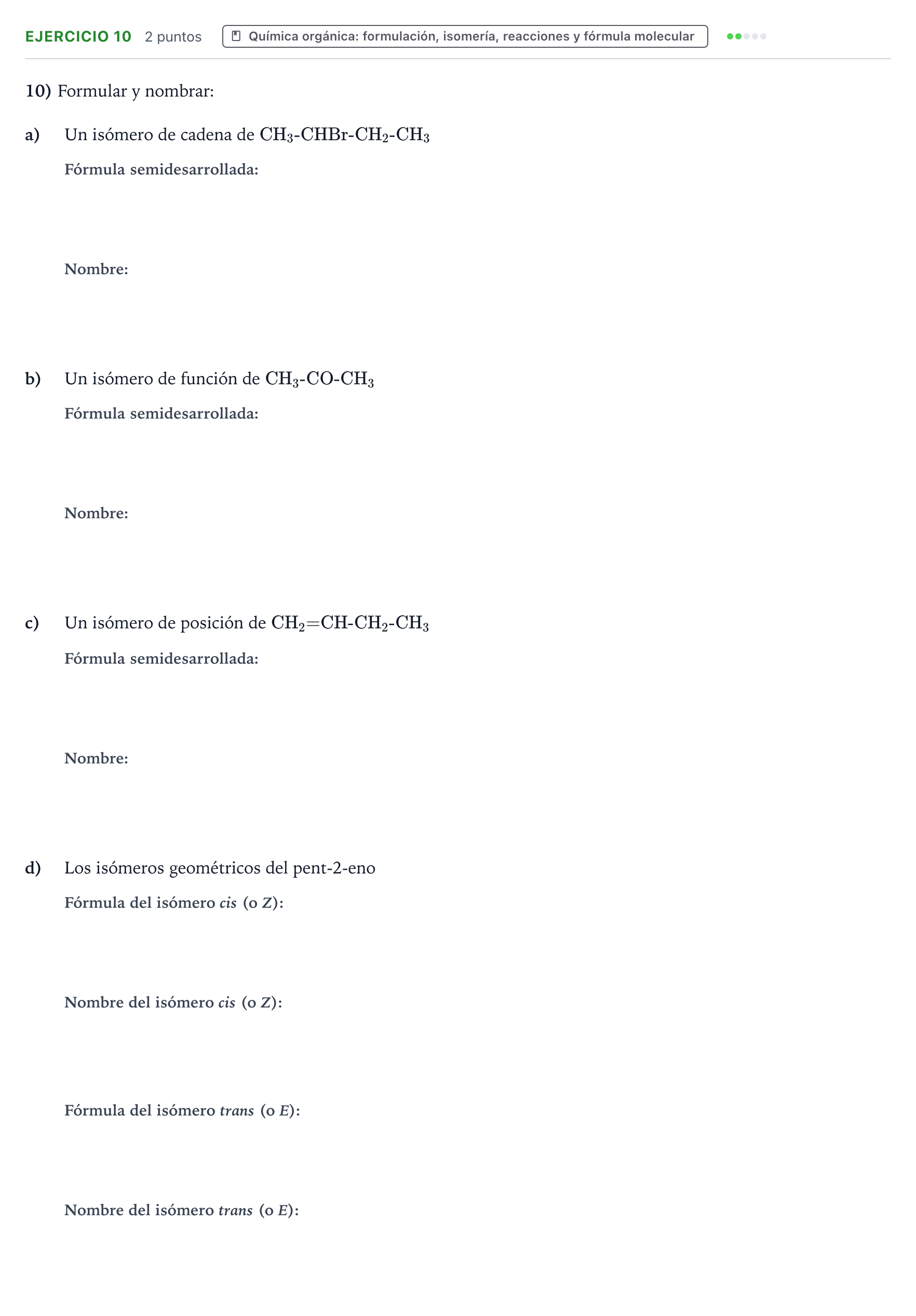 Enunciado: Problema 10 · Química PAU Extremadura Ordinaria 2023