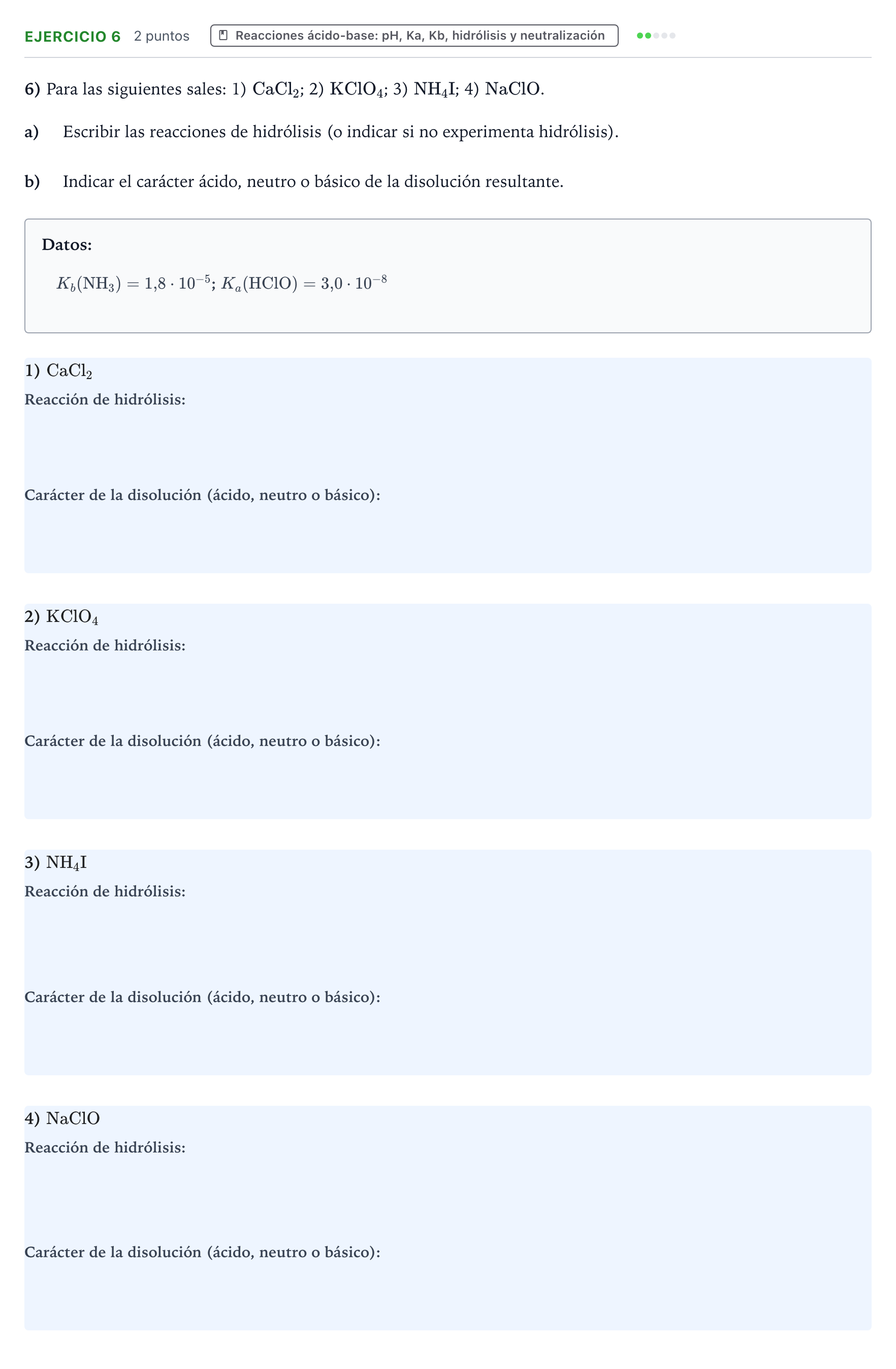 Enunciado: Problema 6 · Química PAU Extremadura Ordinaria 2023