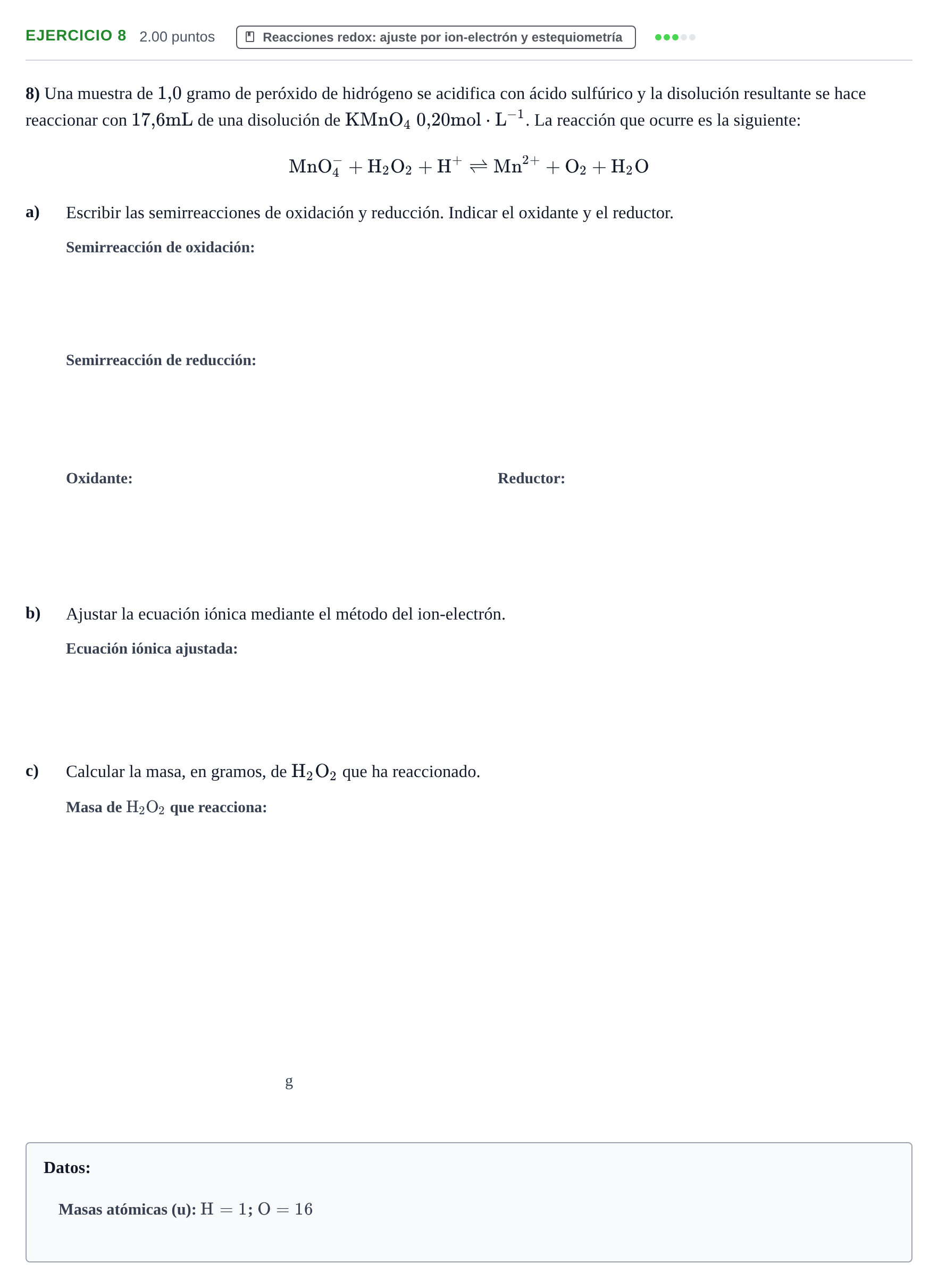 Enunciado: Problema 8 · Química PAU Extremadura Ordinaria 2023