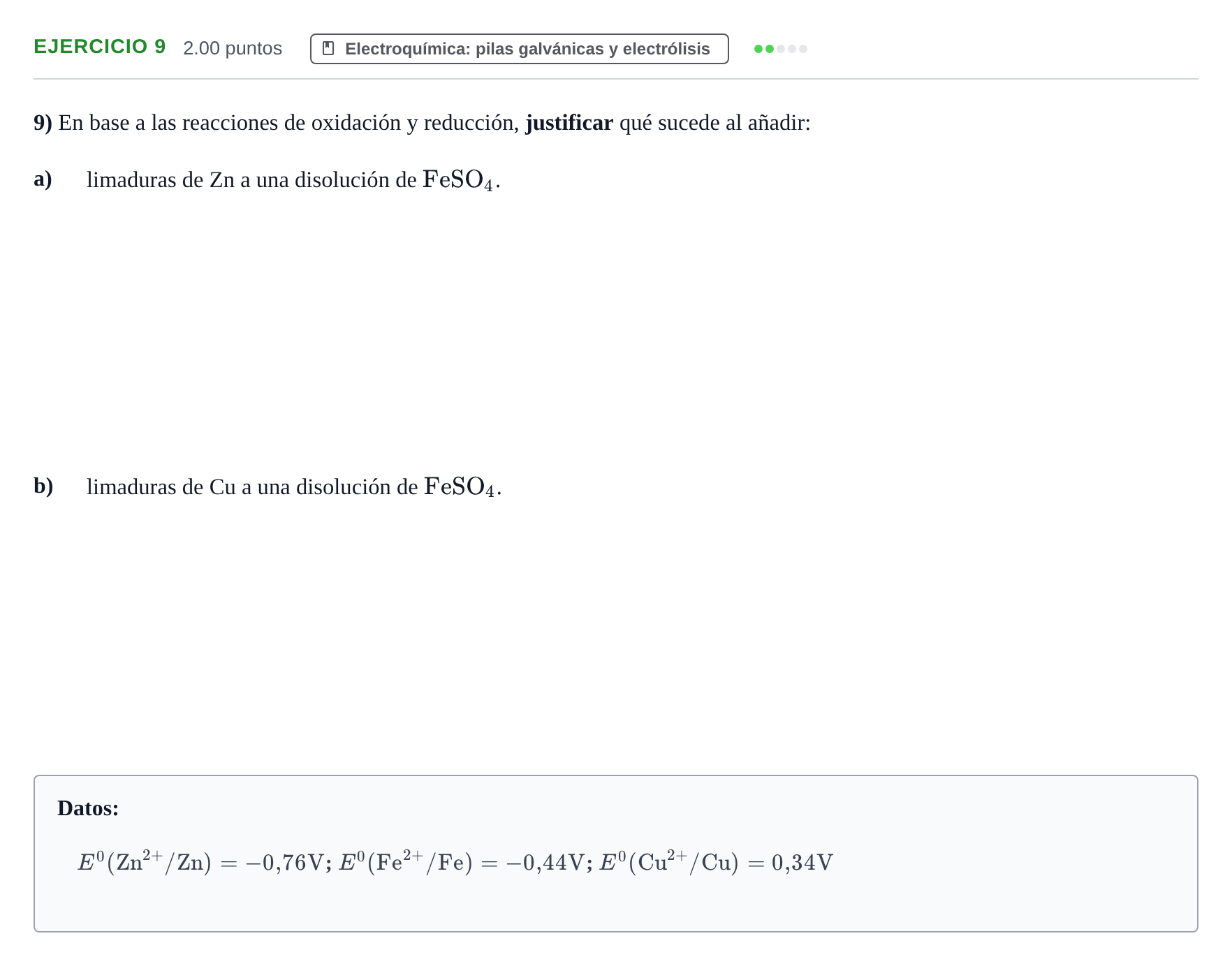 Enunciado: Problema 9 · Química PAU Extremadura Ordinaria 2023