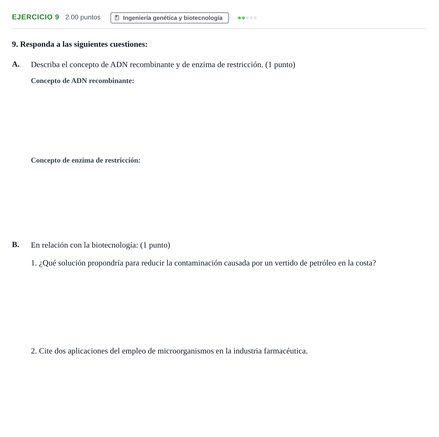 Enunciado: Problema 9 · Biología PAU Extremadura Extraordinaria 2023