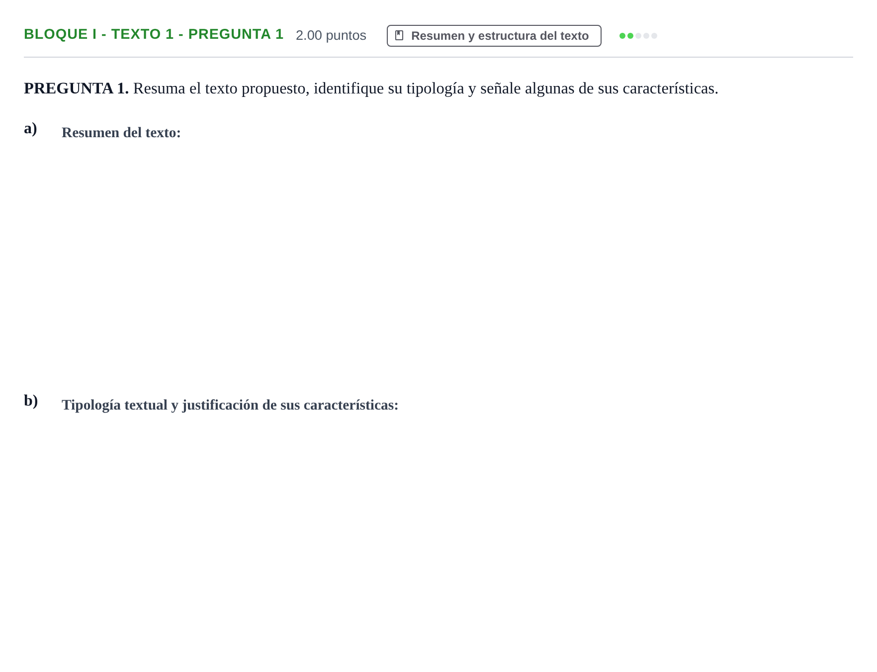 Enunciado: Bloque I - Texto 1 - Pregunta 1 · Lengua Castellana y Literatura II PAU Extremadura Extraordinaria 2023