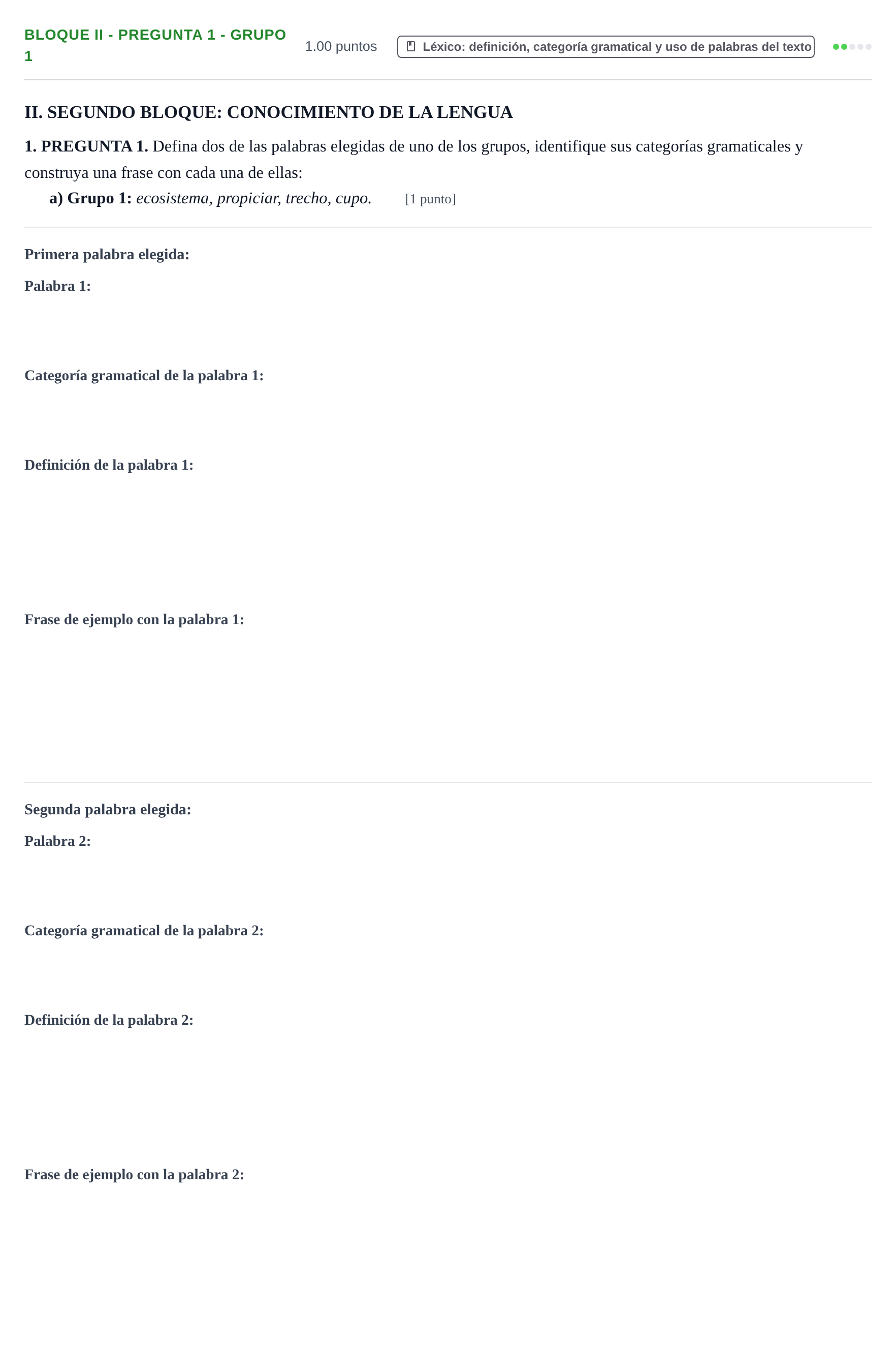 Enunciado: Bloque II - Pregunta 1 - Grupo 1 · Lengua Castellana y Literatura II PAU Extremadura Extraordinaria 2023