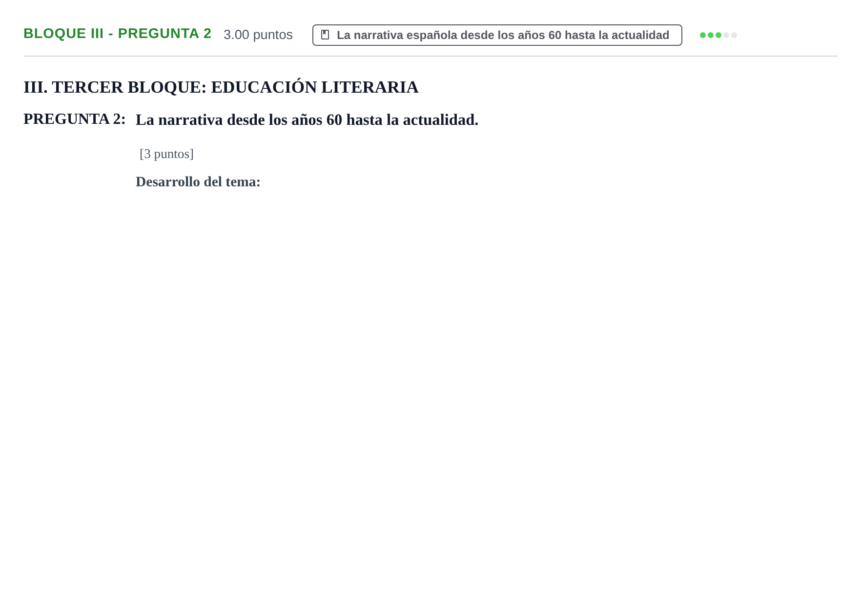 Enunciado: Bloque III - Pregunta 2 · Lengua Castellana y Literatura II PAU Extremadura Extraordinaria 2023