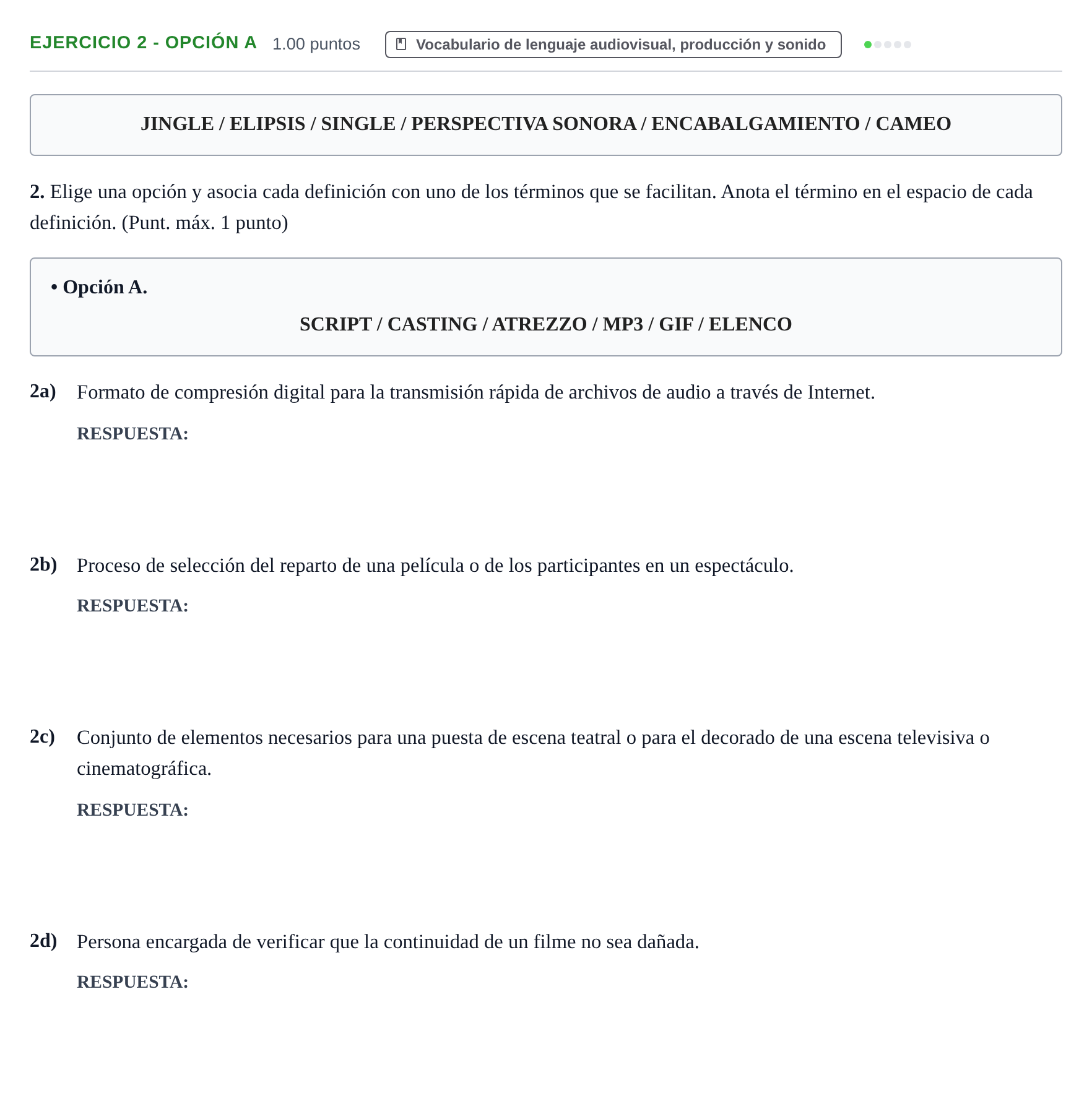 Enunciado: Ejercicio 2 - Opción A · Cultura Audiovisual II PAU Extremadura Extraordinaria 2023