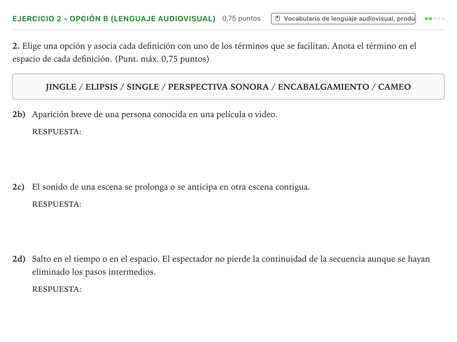 Enunciado: Ejercicio 2 - Opción B (Lenguaje audiovisual) · Cultura Audiovisual II PAU Extremadura Extraordinaria 2023