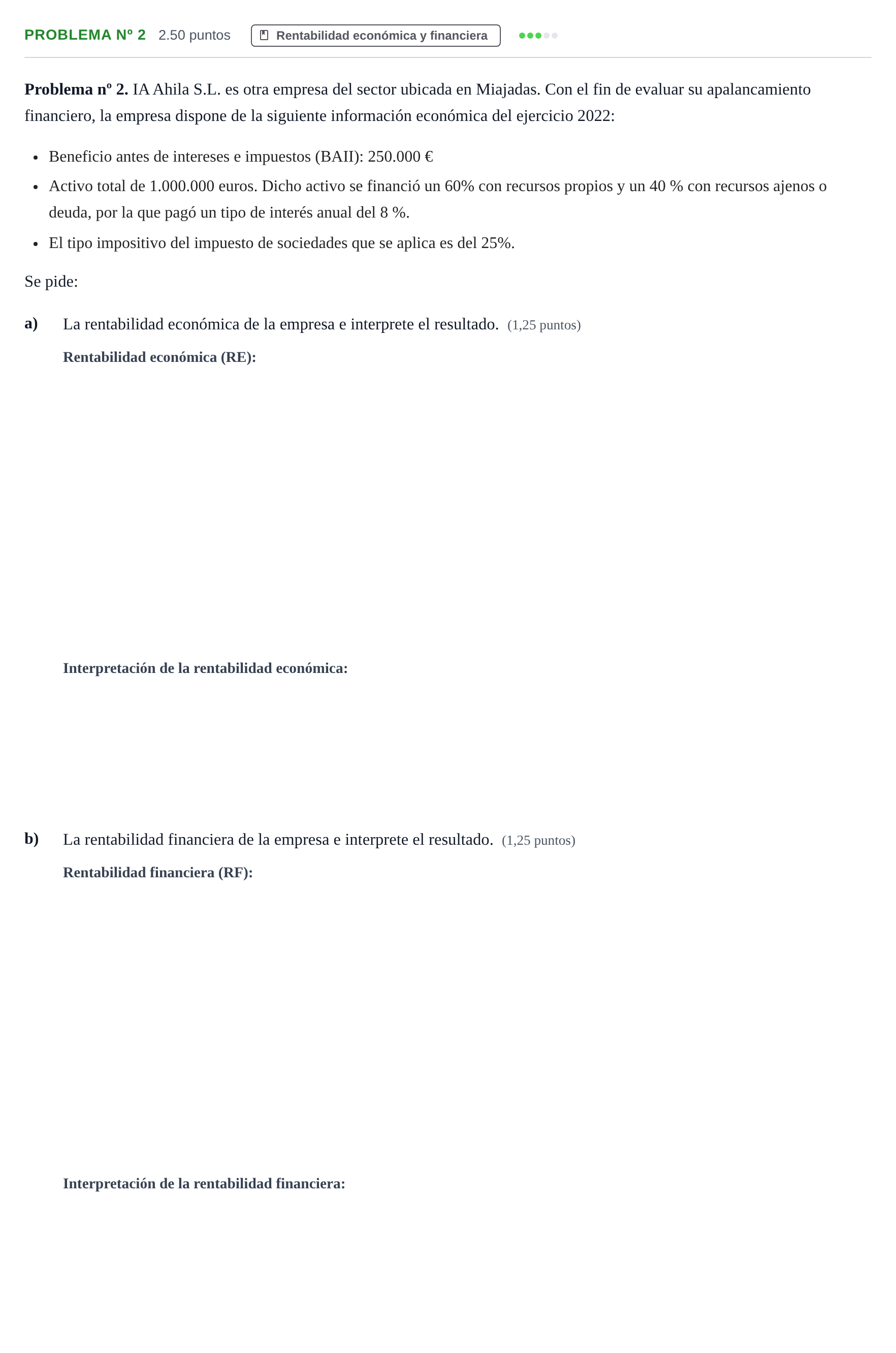 Enunciado: Problema nº 2 · Empresa y Diseño de Modelos de Negocio PAU Extremadura Extraordinaria 2023