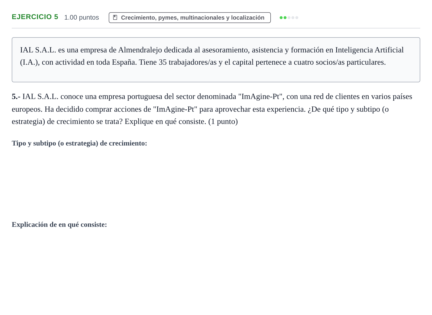 Enunciado: Problema 5 · Empresa y Diseño de Modelos de Negocio PAU Extremadura Extraordinaria 2023