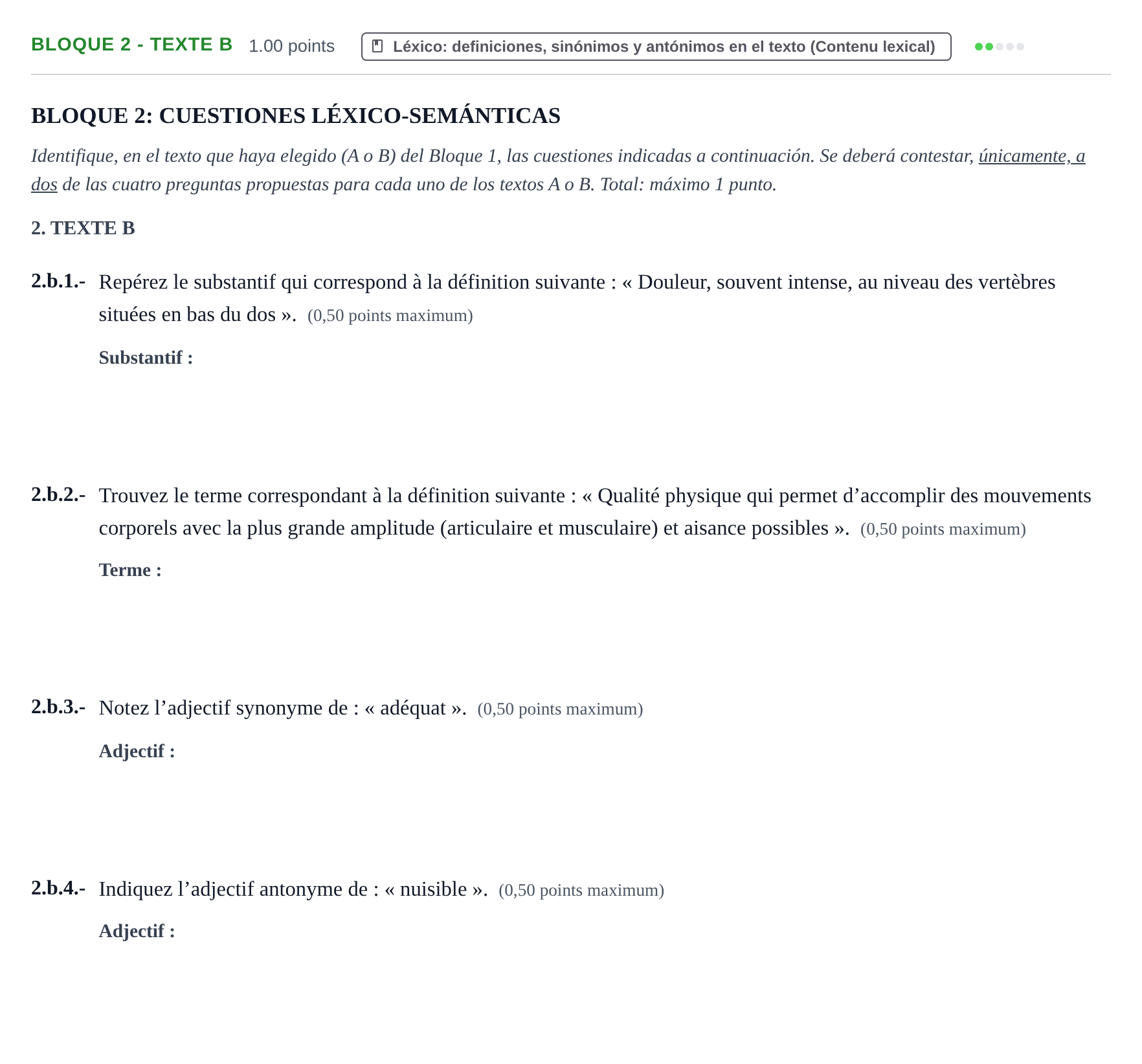Enunciado: Bloque 2 - Texte B · Francés PAU Extremadura Extraordinaria 2023