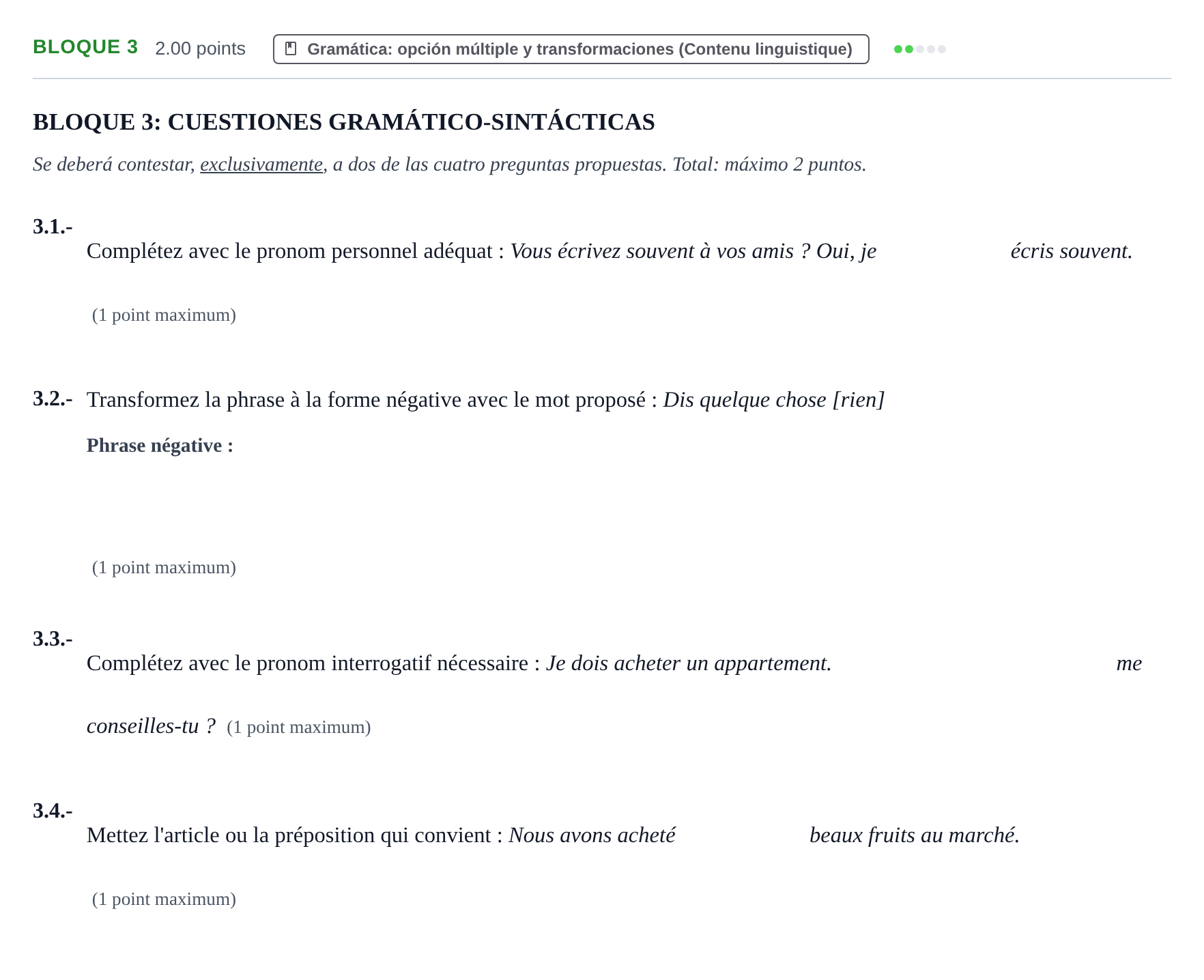 Enunciado: Bloque 3 · Francés PAU Extremadura Extraordinaria 2023