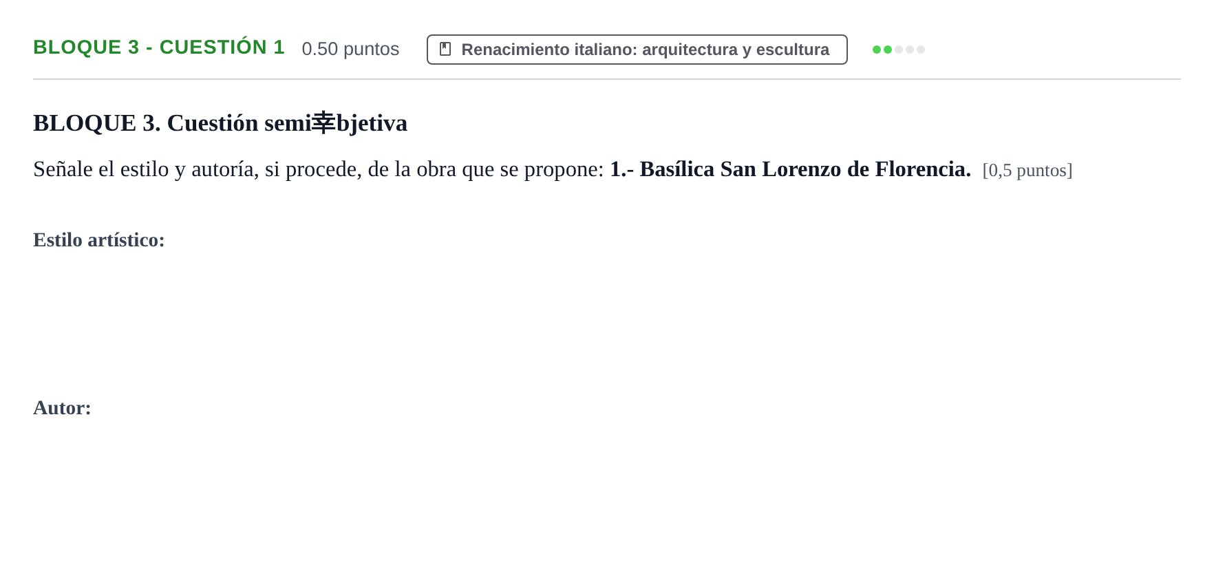 Enunciado: Bloque 3 - Cuestión 1 · Historia del Arte PAU Extremadura Extraordinaria 2023