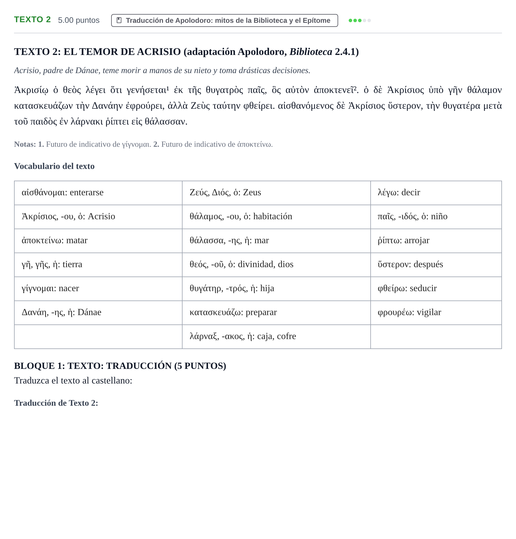 Enunciado: Ejercicio Texto 2 · Griego II PAU Extremadura Extraordinaria 2023