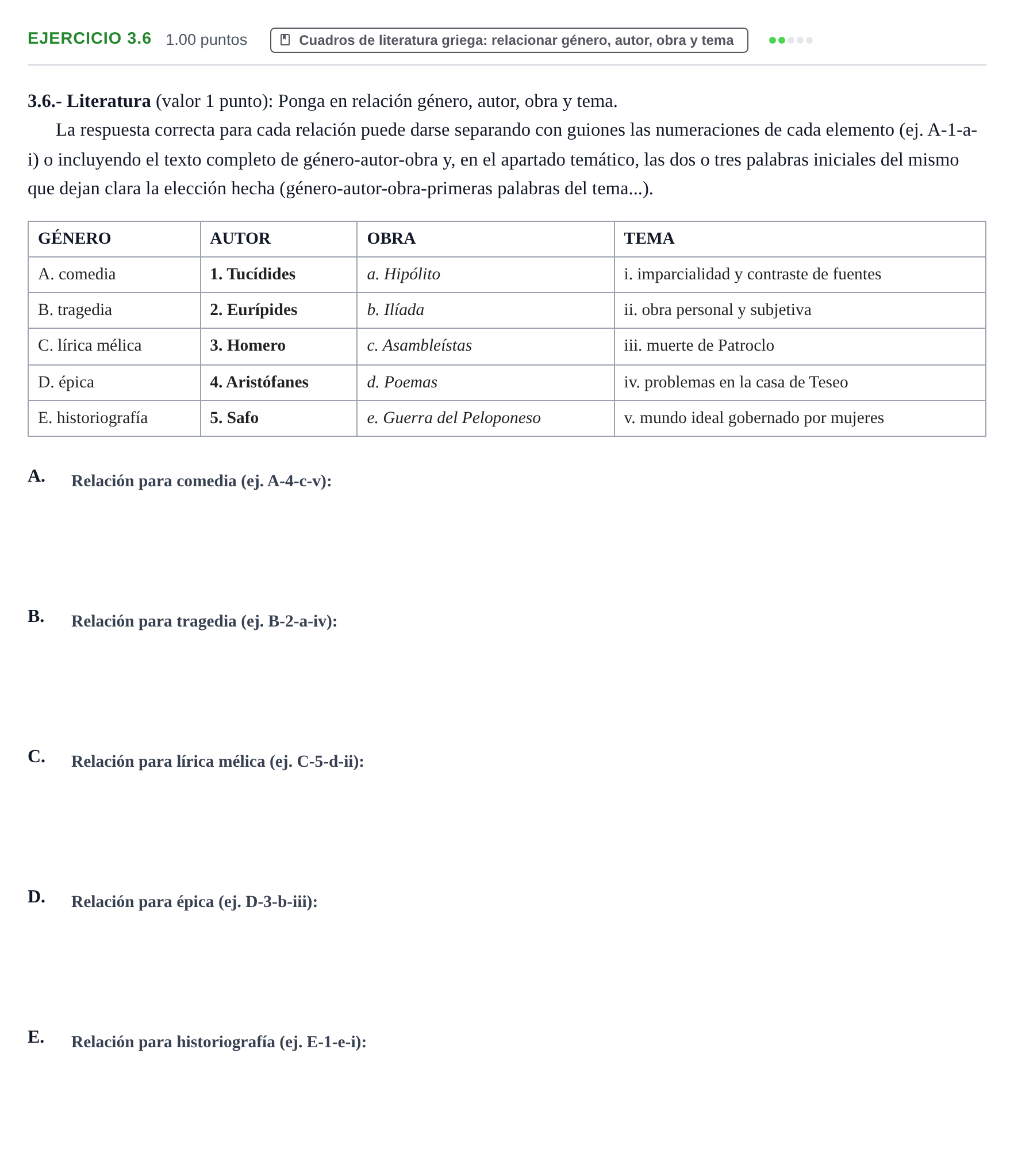 Enunciado: Ejercicio 3.6 · Griego II PAU Extremadura Extraordinaria 2023