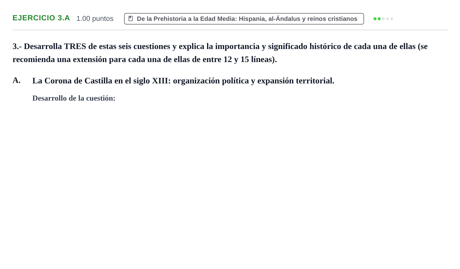 Enunciado: Ejercicio 3.A · Historia de España PAU Extremadura Extraordinaria 2023
