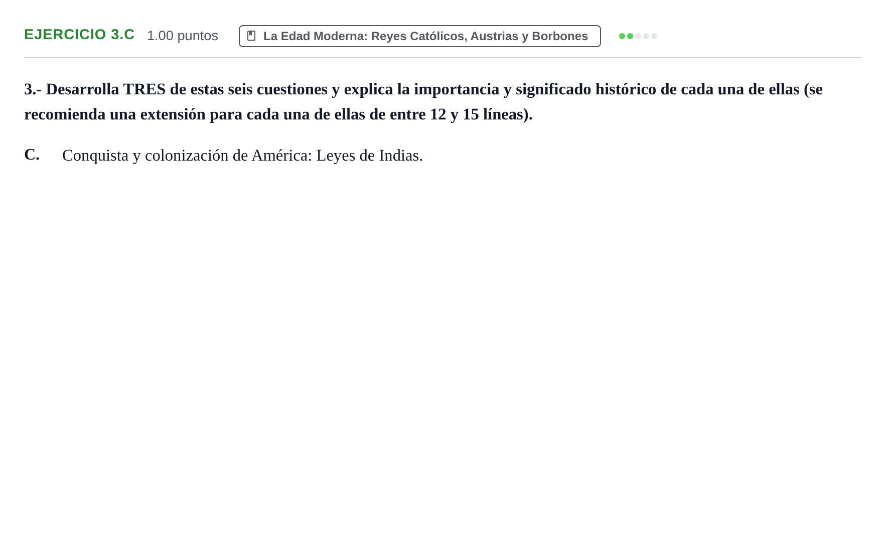 Enunciado: Ejercicio 3.C · Historia de España PAU Extremadura Extraordinaria 2023