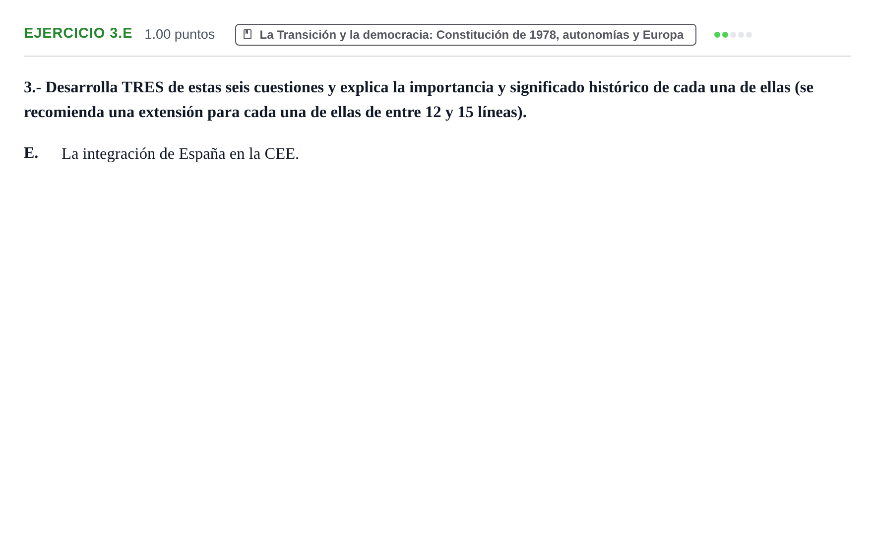 Enunciado: Ejercicio 3.E · Historia de España PAU Extremadura Extraordinaria 2023