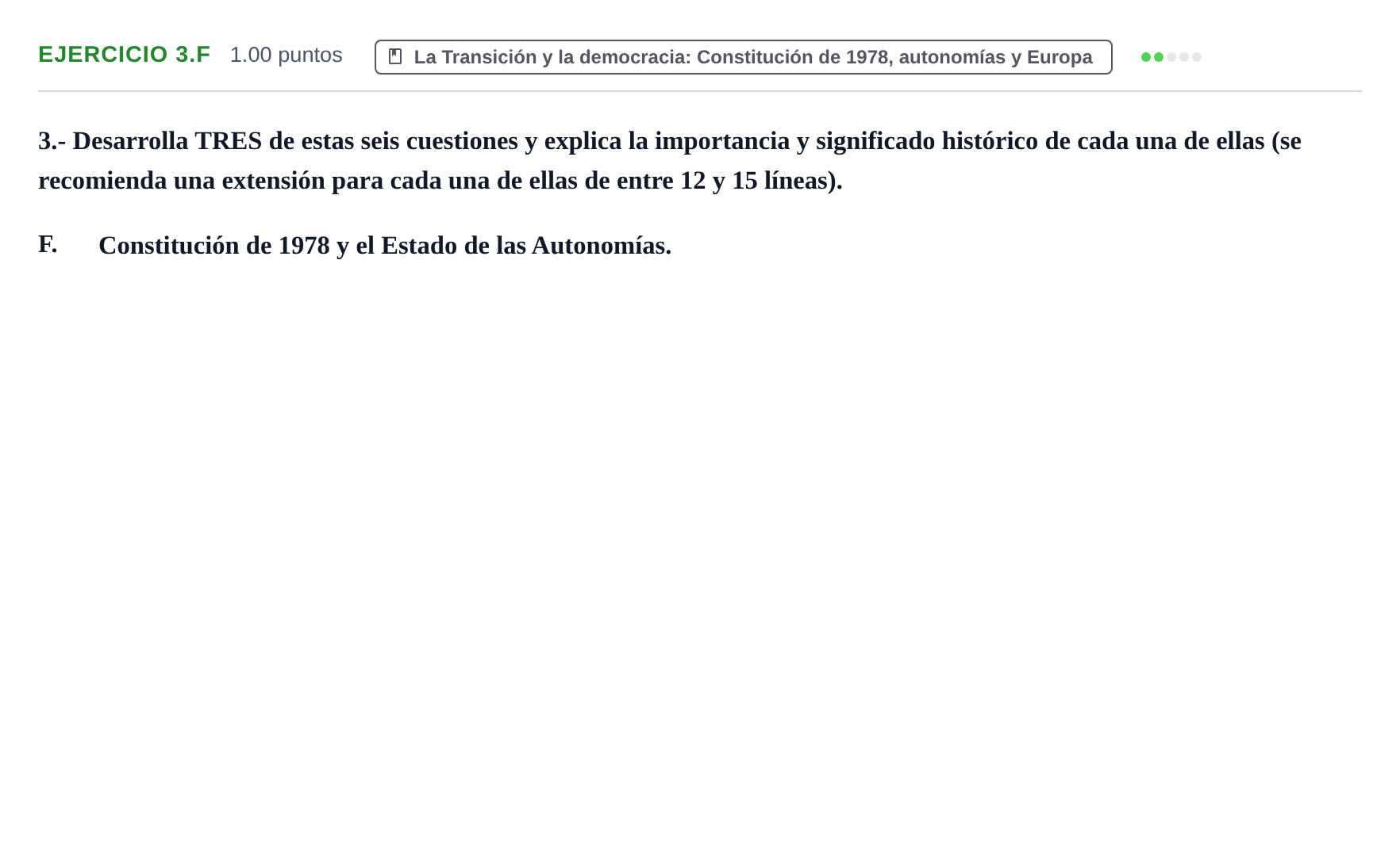 Enunciado: Ejercicio 3.F · Historia de España PAU Extremadura Extraordinaria 2023