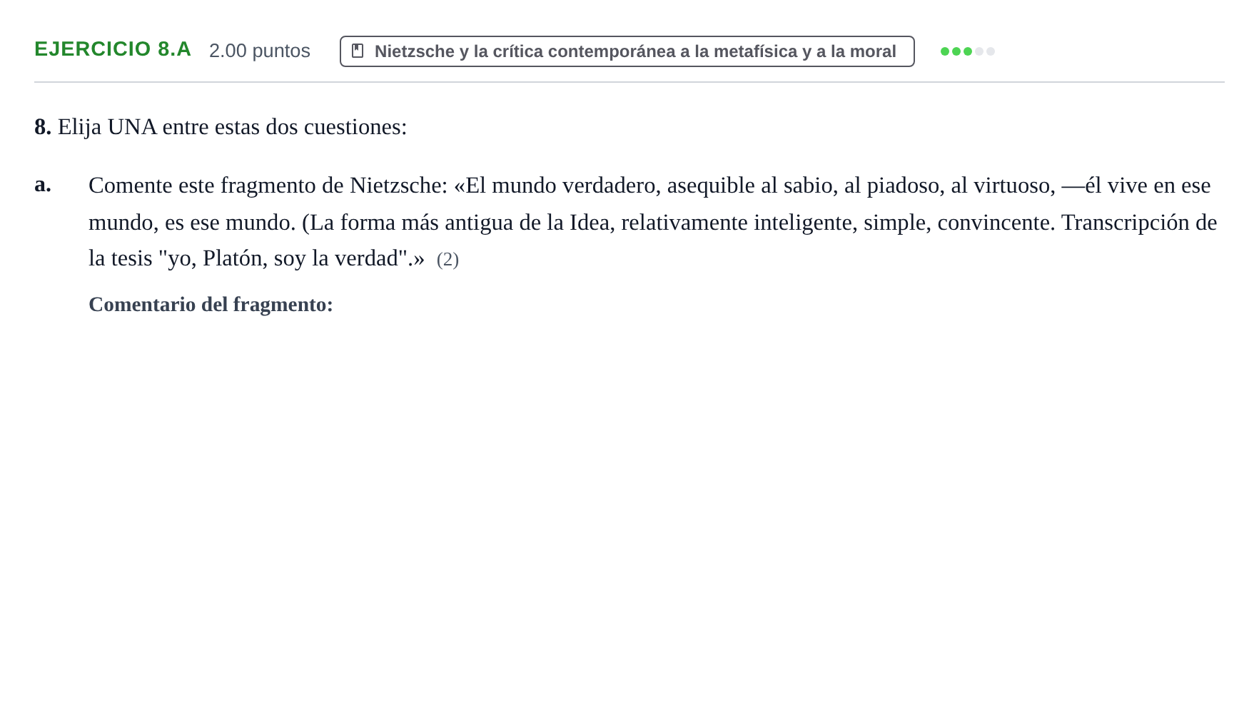 Enunciado: Ejercicio 8.a · Historia de la Filosofía PAU Extremadura Extraordinaria 2023