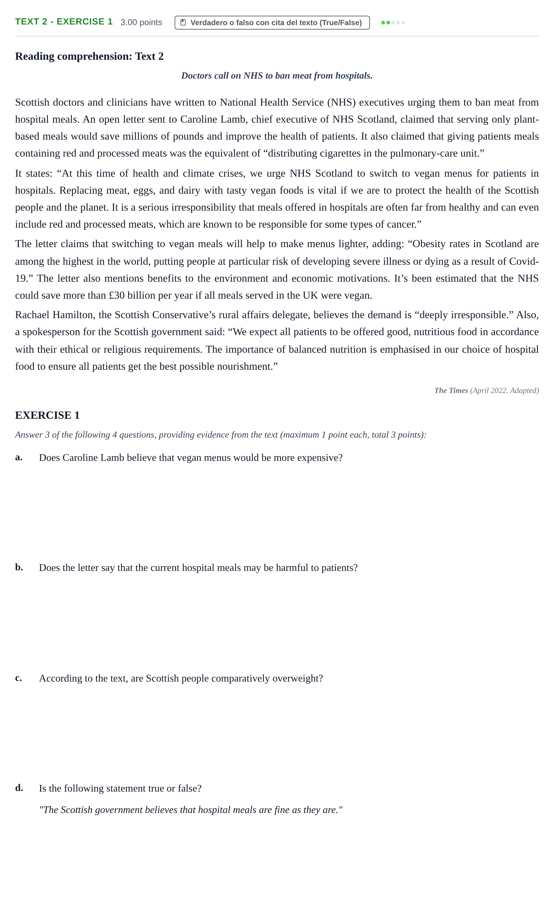 Enunciado: Ejercicio Text 2 - Exercise 1 · Inglés PAU Extremadura Extraordinaria 2023