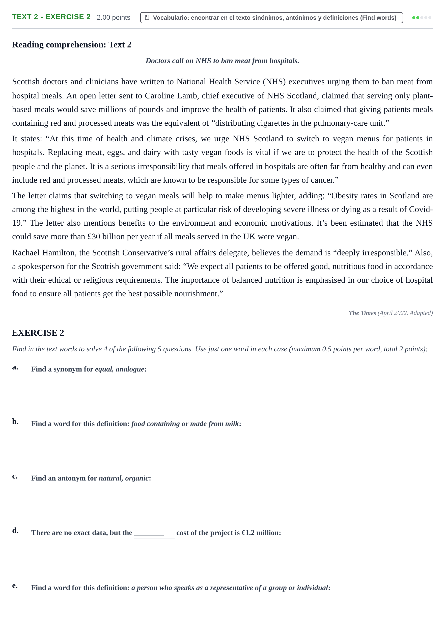 Enunciado: Ejercicio Text 2 - Exercise 2 · Inglés PAU Extremadura Extraordinaria 2023