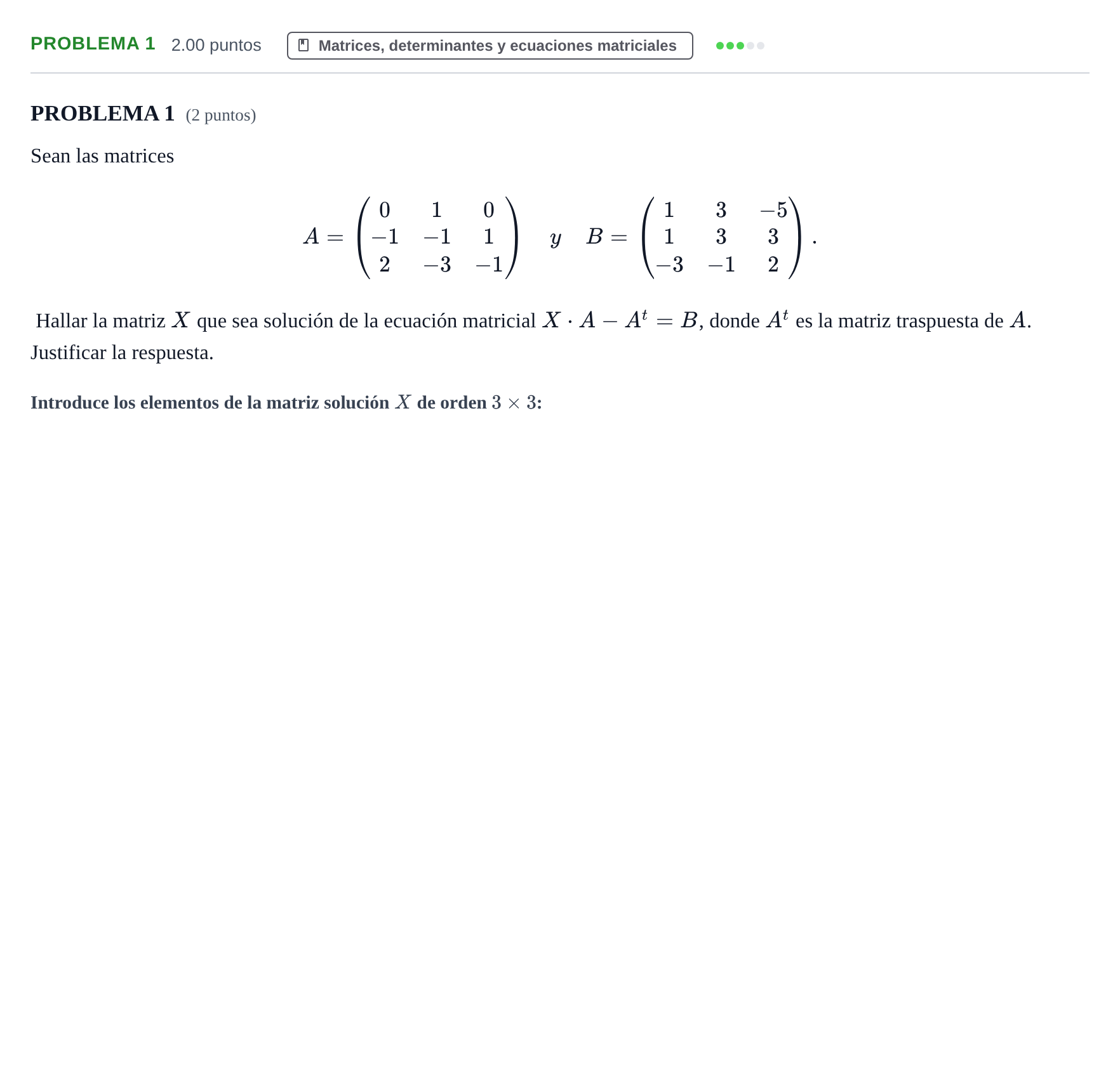 Enunciado: PROBLEMA 1 · Matemáticas aplicadas a las Ciencias Sociales II PAU Extremadura Extraordinaria 2023