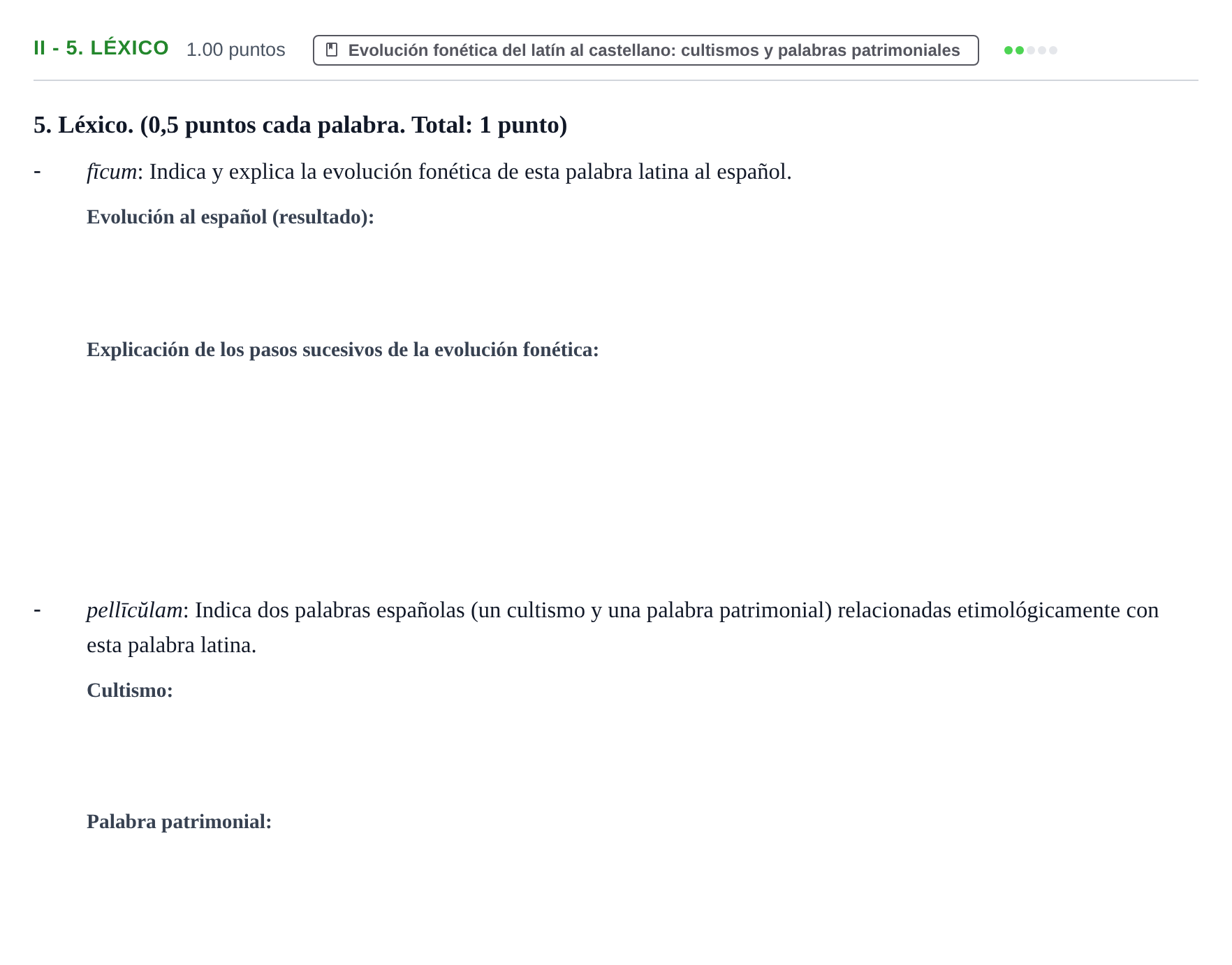Enunciado: Ejercicio II - 5. Léxico · Latín II PAU Extremadura Extraordinaria 2023