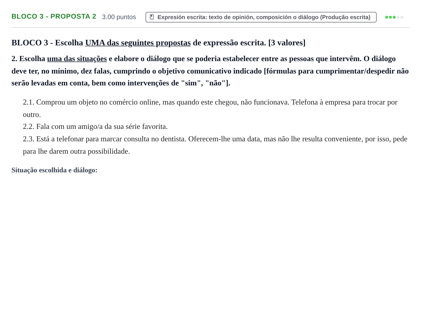 Enunciado: Ejercicio Bloco 3 - Proposta 2 · Portugués PAU Extremadura Extraordinaria 2023