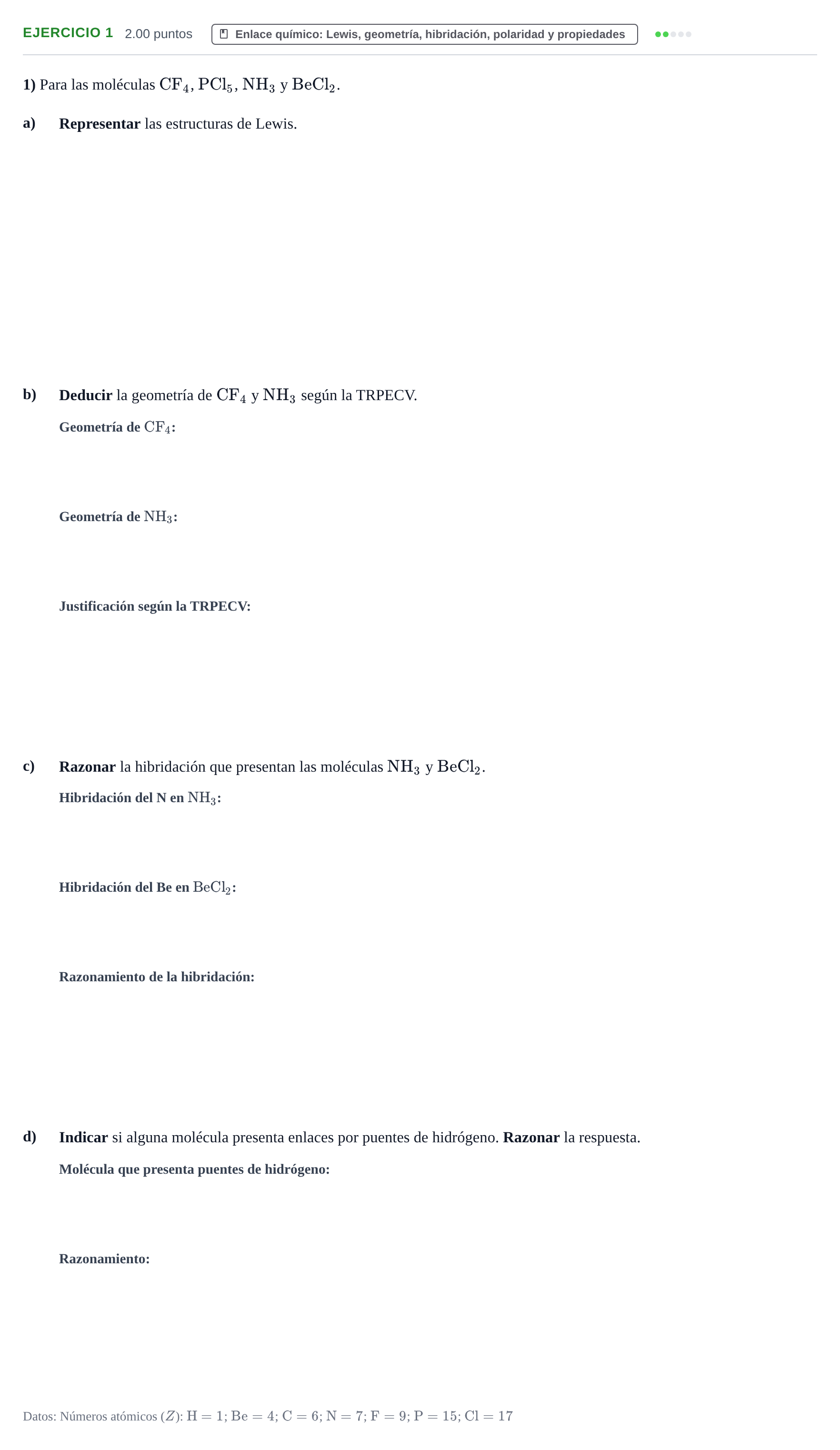 Enunciado: Problema 1 · Química PAU Extremadura Extraordinaria 2023