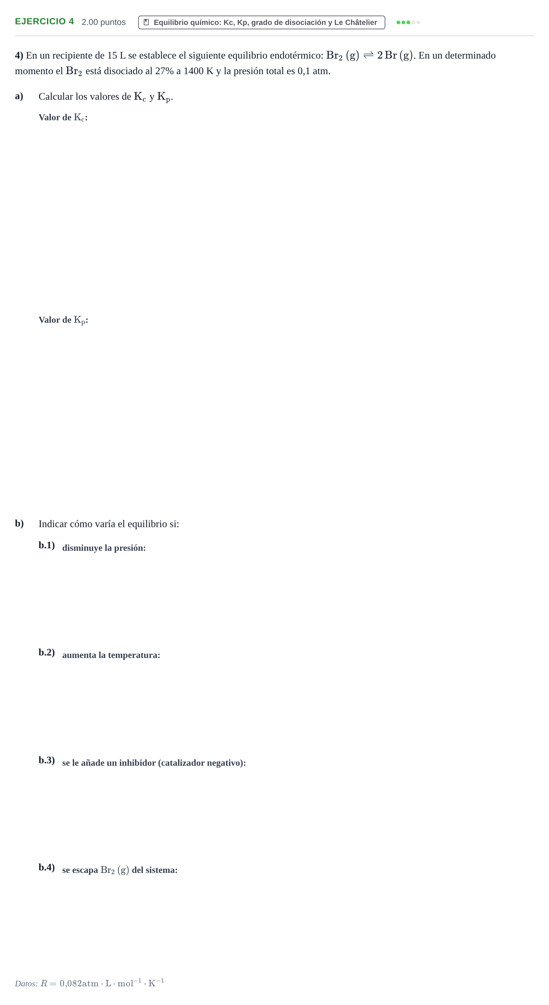 Enunciado: Problema 4 · Química PAU Extremadura Extraordinaria 2023
