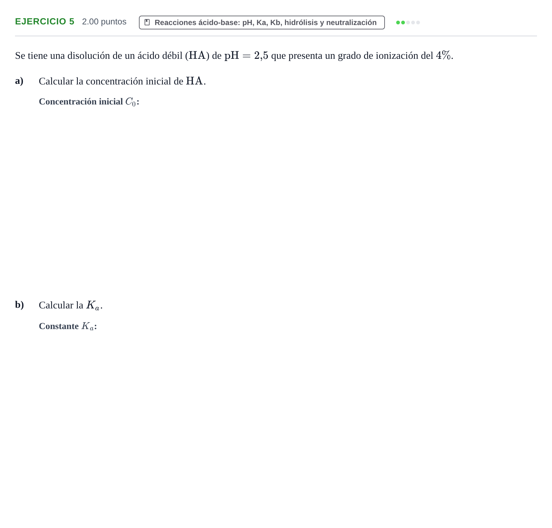 Enunciado: Problema 5 · Química PAU Extremadura Extraordinaria 2023