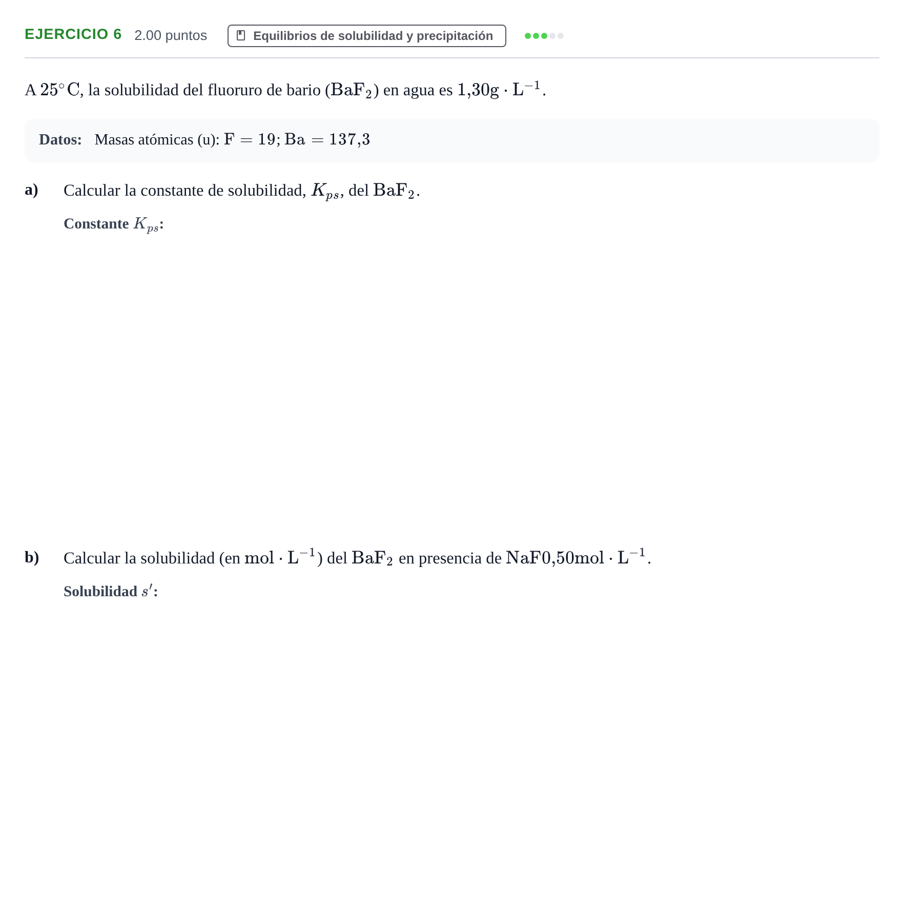 Enunciado: Problema 6 · Química PAU Extremadura Extraordinaria 2023