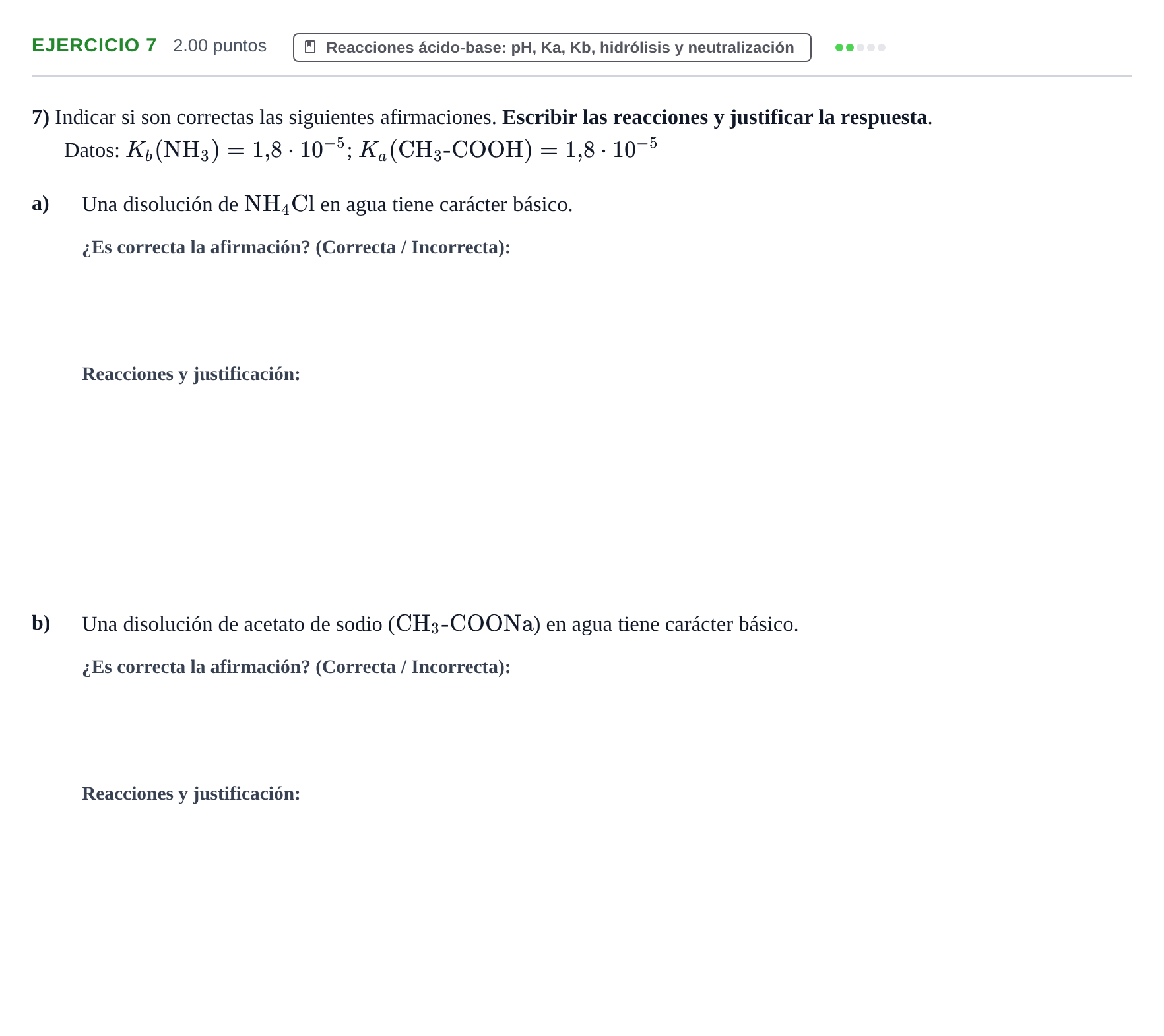 Enunciado: Problema 7 · Química PAU Extremadura Extraordinaria 2023