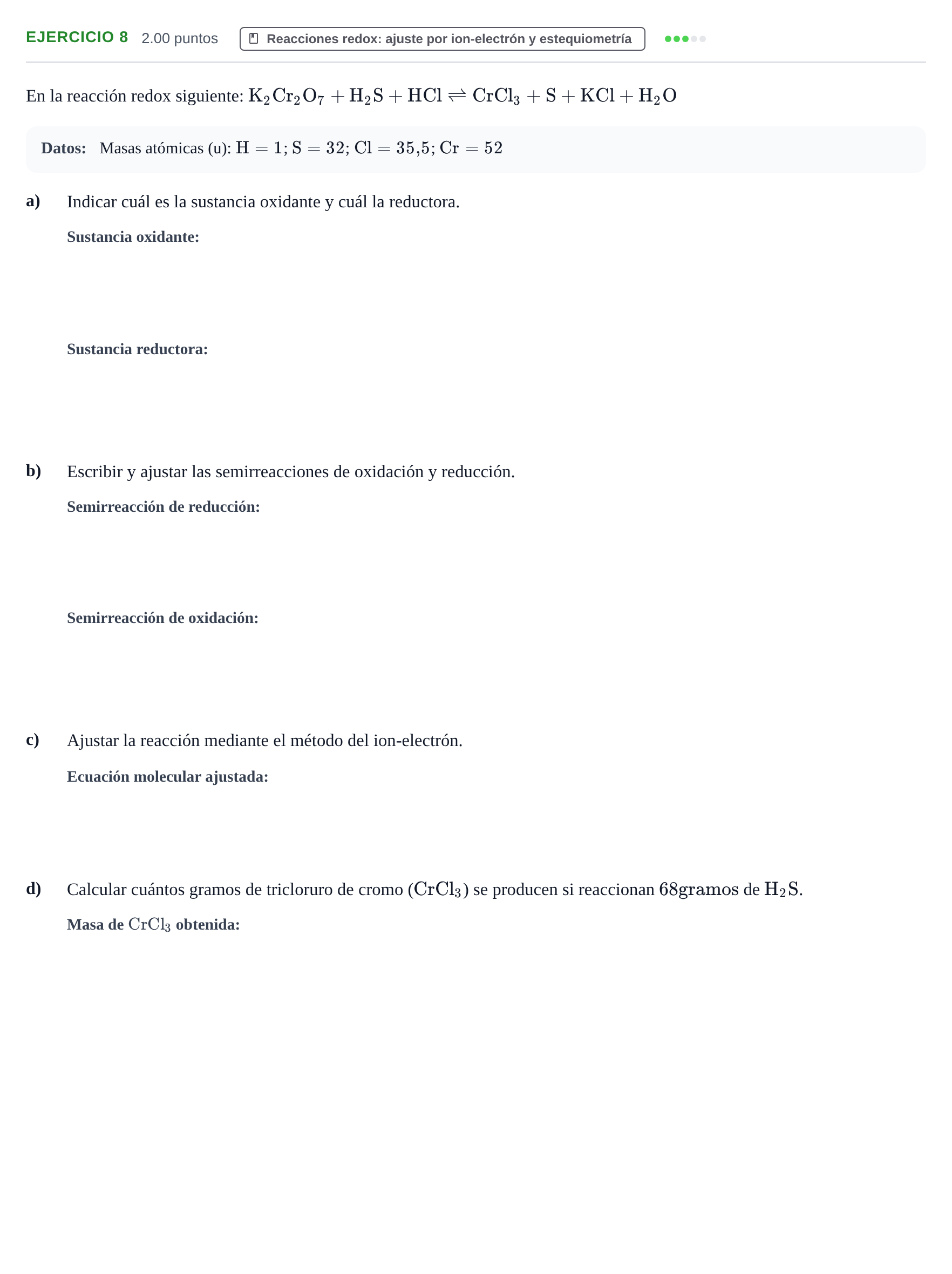 Enunciado: Problema 8 · Química PAU Extremadura Extraordinaria 2023