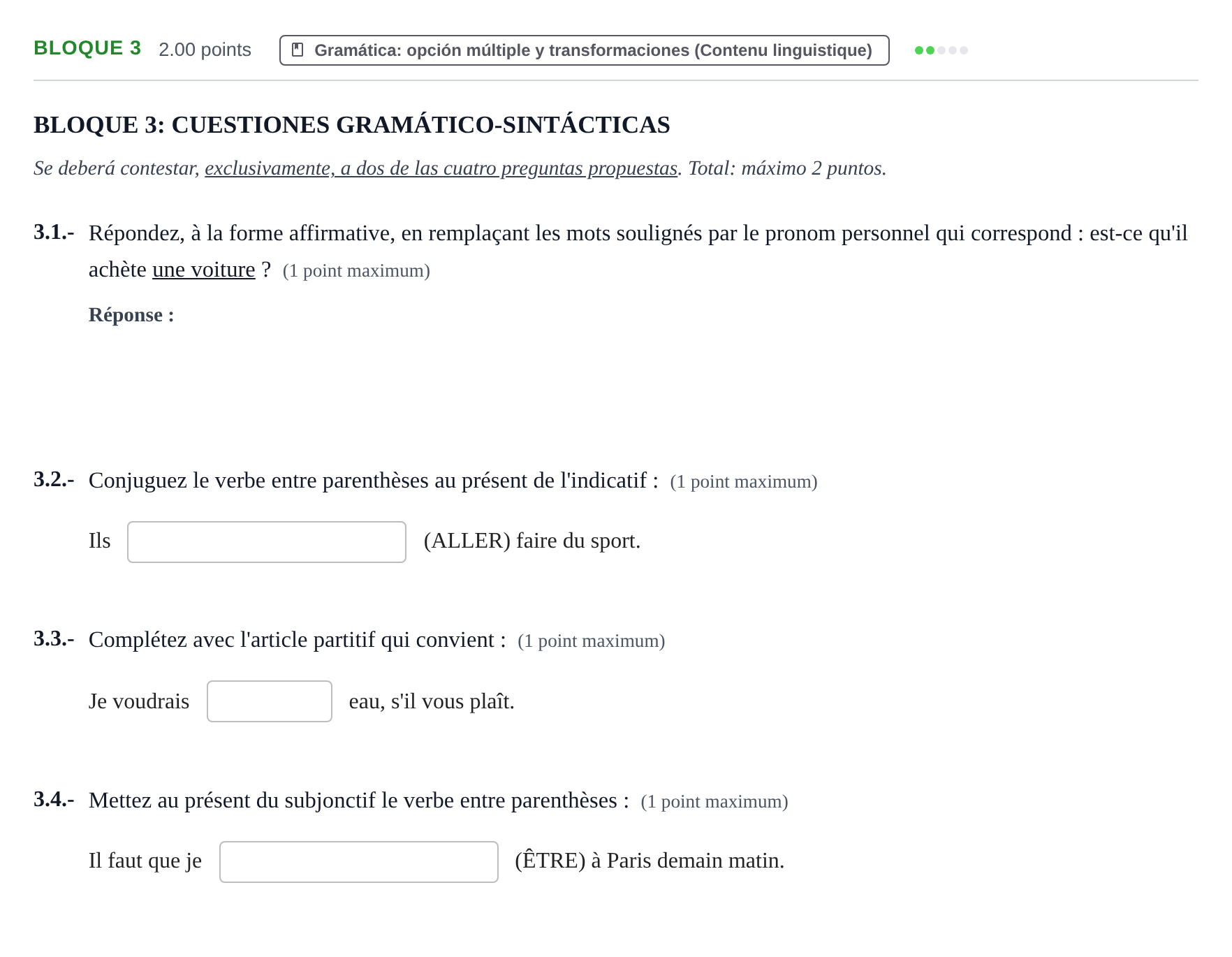 Enunciado: Bloque 3 · Francés PAU Extremadura Ordinaria 2022