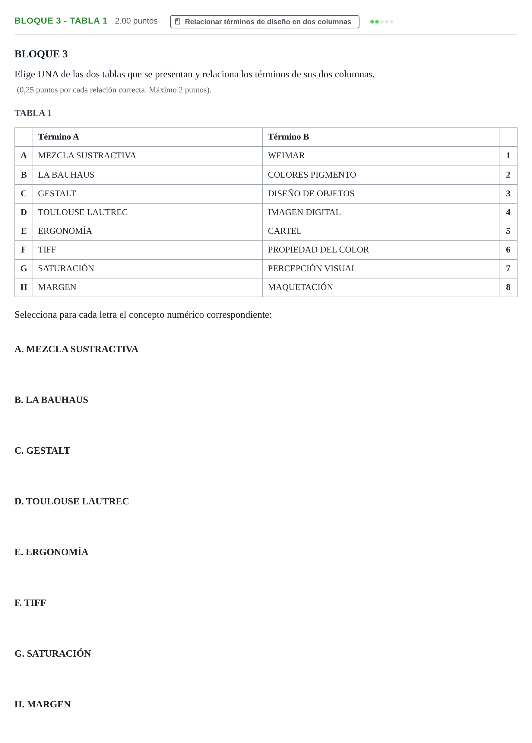 Enunciado: Bloque 3 - Tabla 1 · Diseño PAU Extremadura Ordinaria 2022