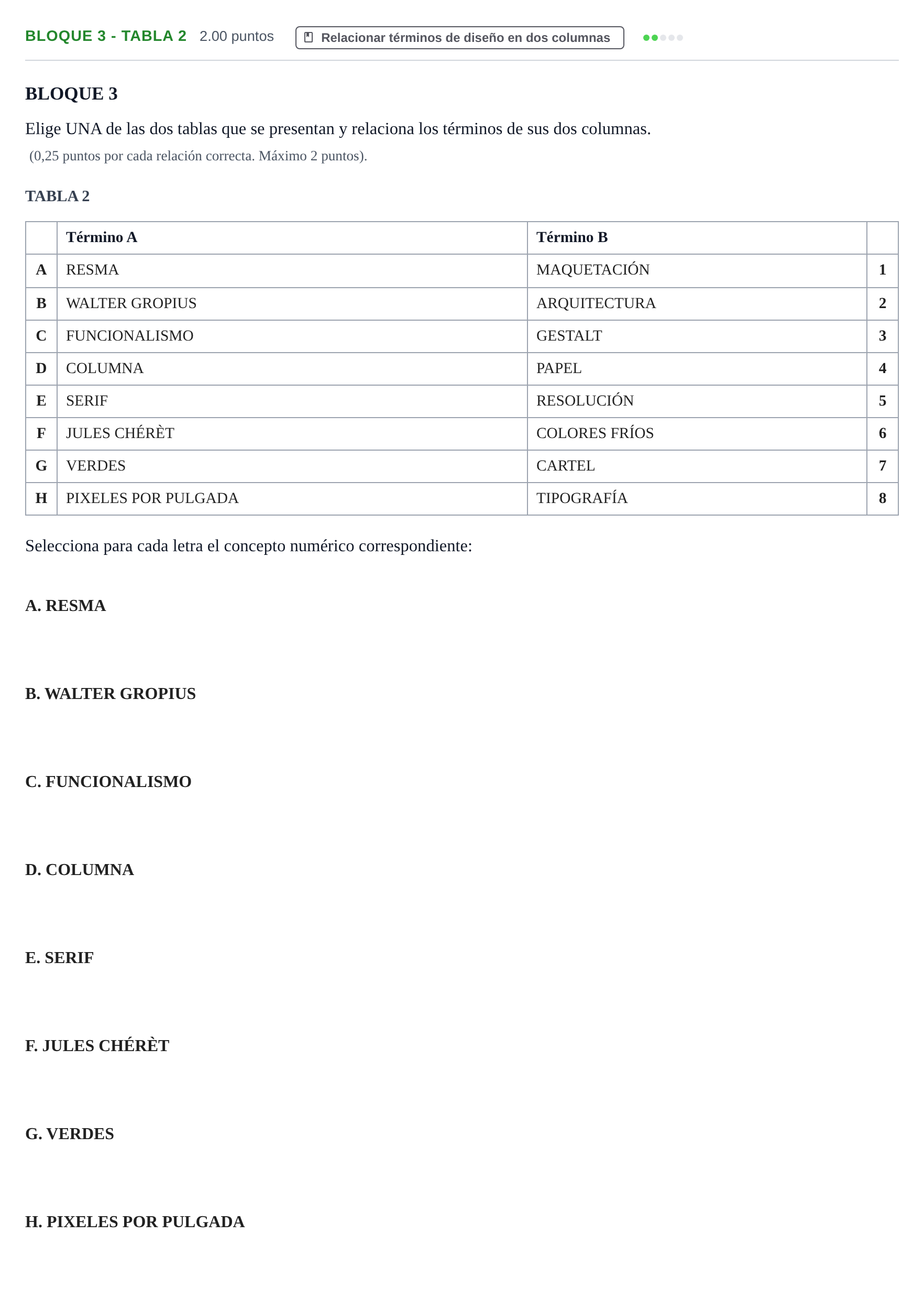 Enunciado: Bloque 3 - Tabla 2 · Diseño PAU Extremadura Ordinaria 2022