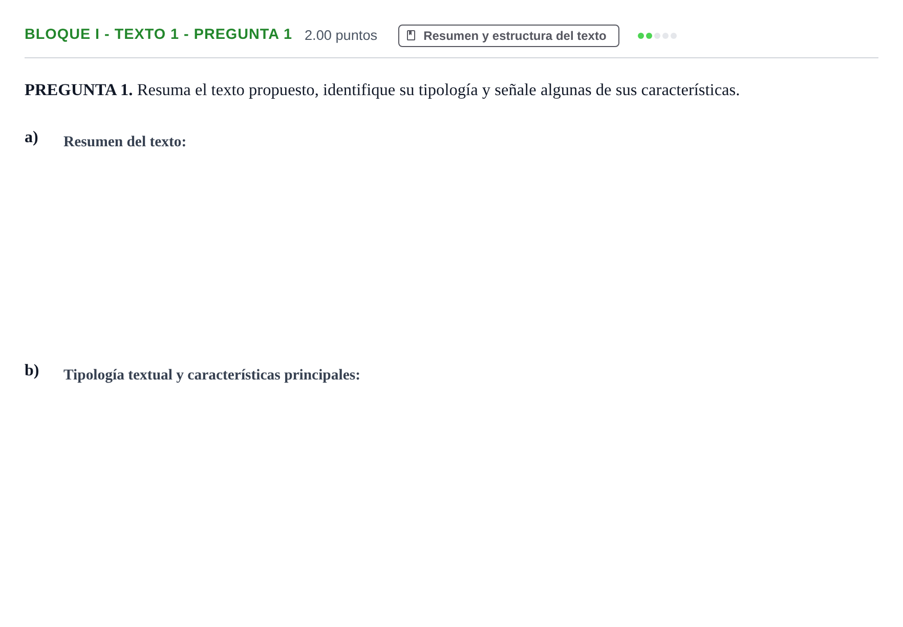 Enunciado: Bloque I - Texto 1 - Pregunta 1 · Lengua Castellana y Literatura II PAU Extremadura Ordinaria 2022