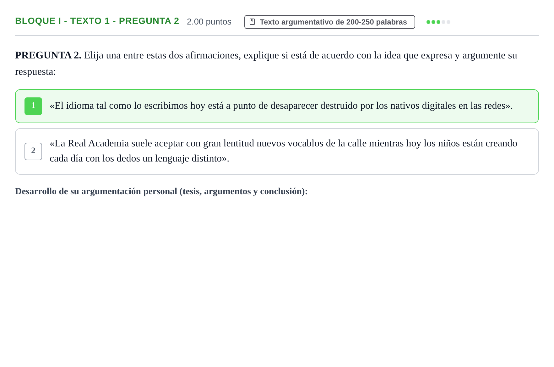 Enunciado: Bloque I - Texto 1 - Pregunta 2 · Lengua Castellana y Literatura II PAU Extremadura Ordinaria 2022