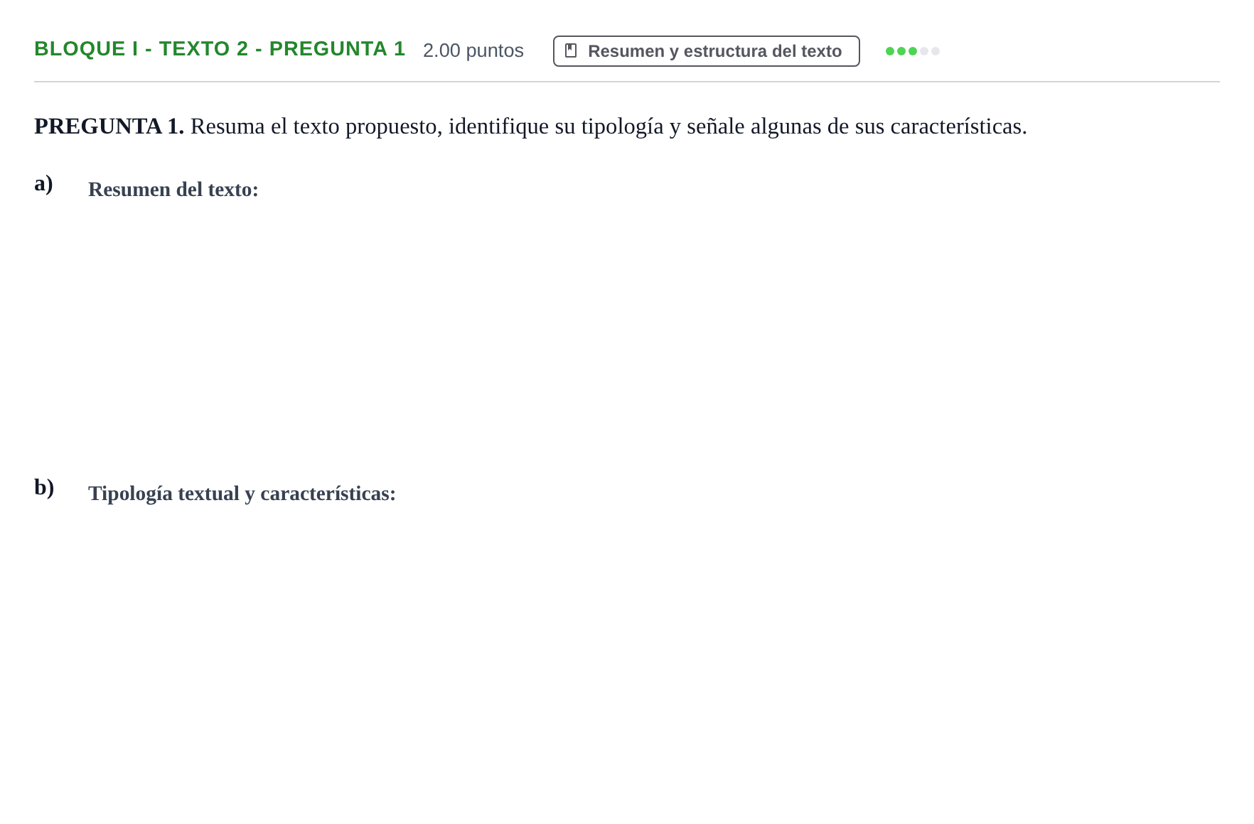 Enunciado: Bloque I - Texto 2 - Pregunta 1 · Lengua Castellana y Literatura II PAU Extremadura Ordinaria 2022