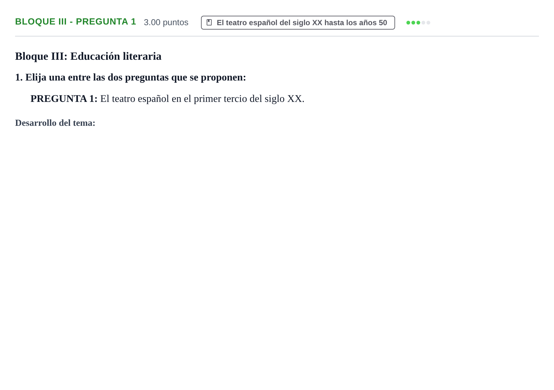 Enunciado: Bloque III - Pregunta 1 · Lengua Castellana y Literatura II PAU Extremadura Ordinaria 2022