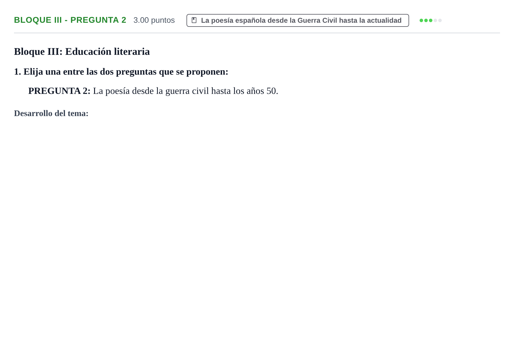 Enunciado: Bloque III - Pregunta 2 · Lengua Castellana y Literatura II PAU Extremadura Ordinaria 2022