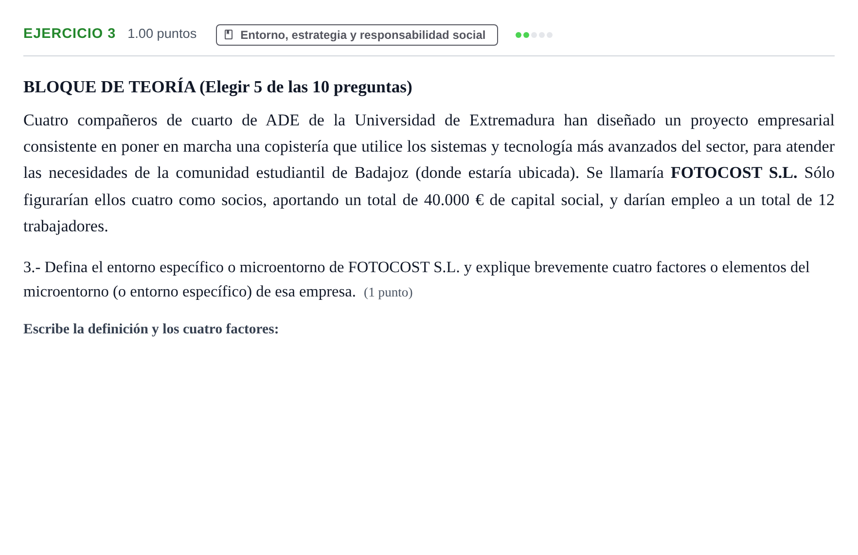 Enunciado: Problema 3 · Empresa y Diseño de Modelos de Negocio PAU Extremadura Ordinaria 2022
