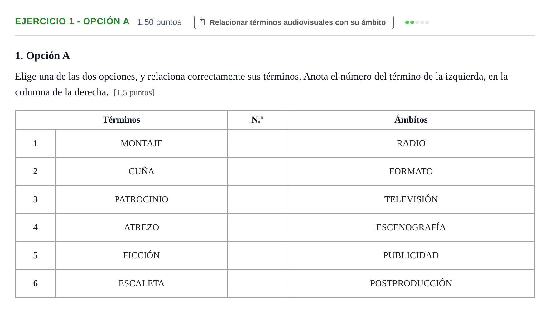 Enunciado: Ejercicio 1 - Opción A · Cultura Audiovisual II PAU Extremadura Ordinaria 2022