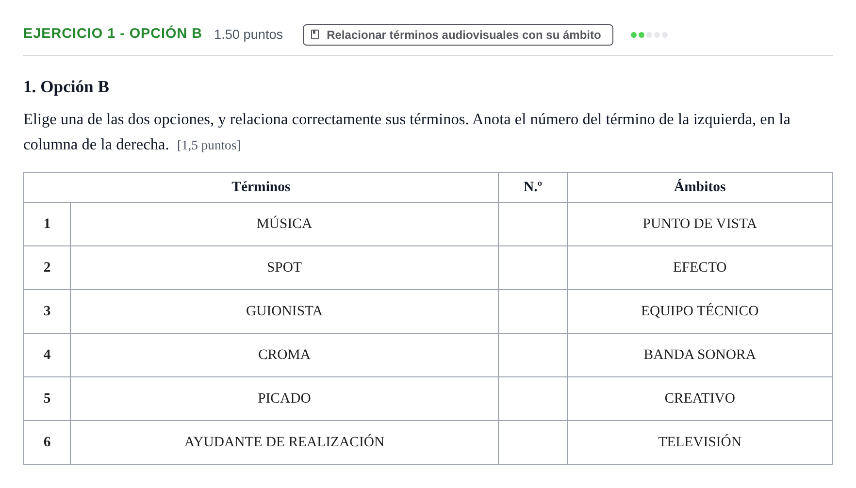 Enunciado: Ejercicio 1 - Opción B · Cultura Audiovisual II PAU Extremadura Ordinaria 2022